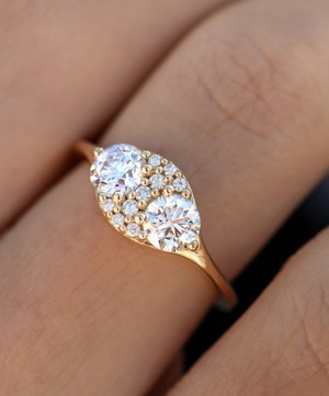 Artemer - 18ct Gold Dual Diamond Cluster Engagement Ring image number 2