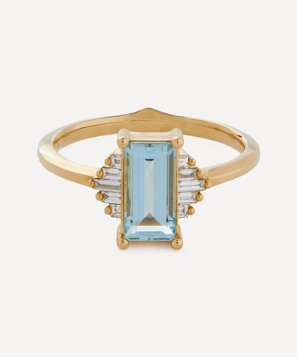 Artemer - 18ct Gold Baguette Aquamarine with Diamonds Engagement Ring