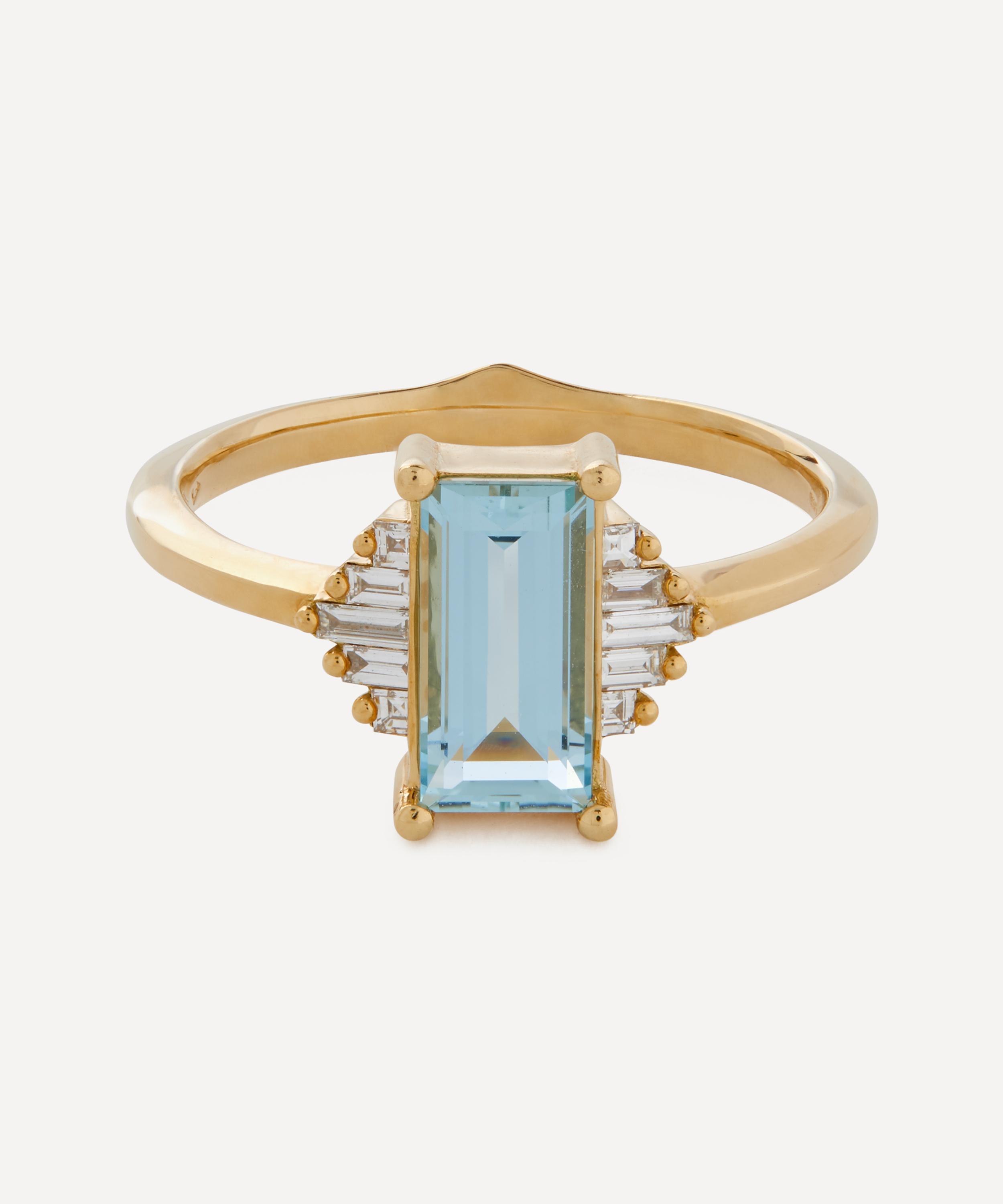 Artemer 18ct Gold Baguette Aquamarine with Diamonds Engagement Ring