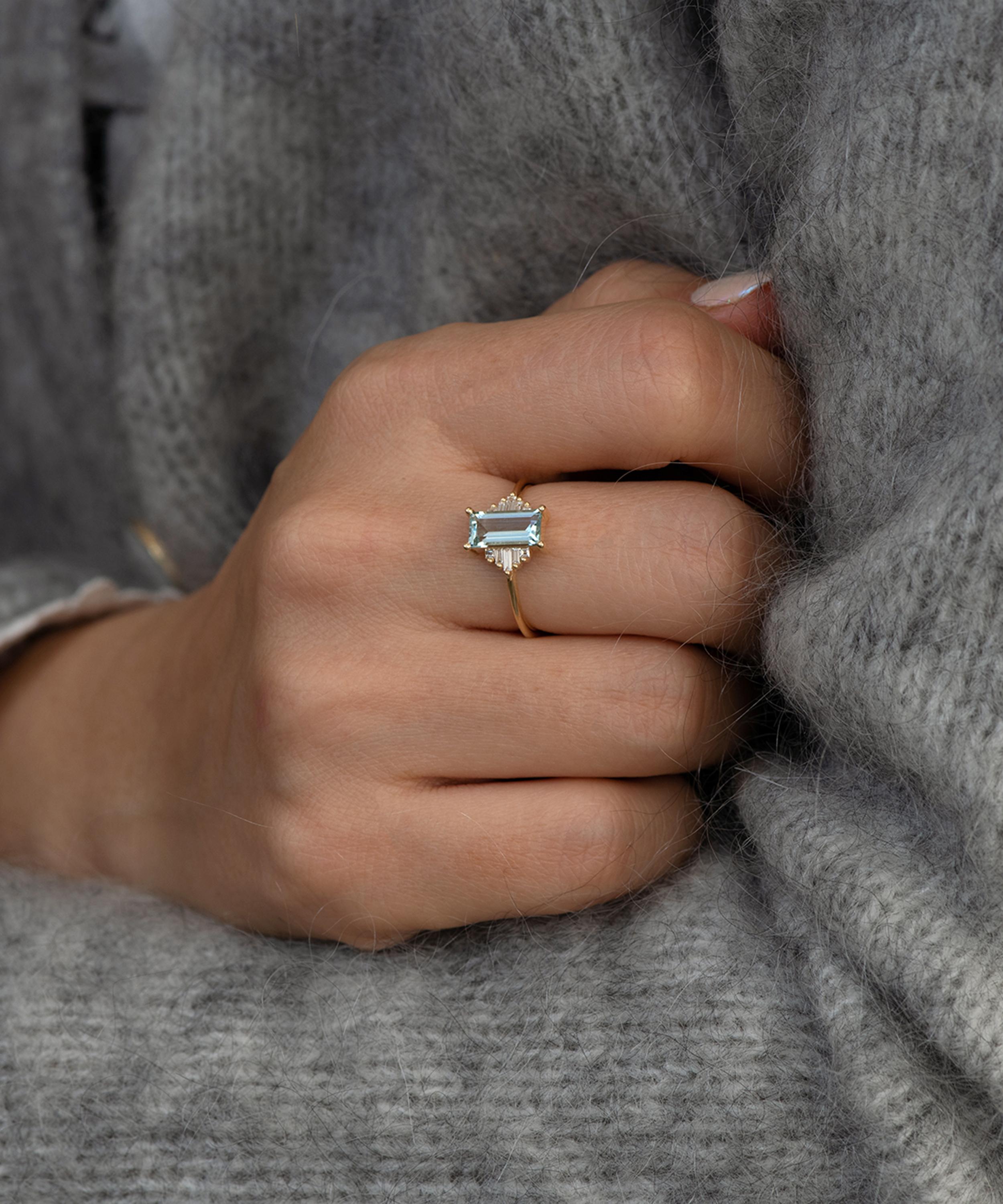 Baguette cut aquamarine on sale ring