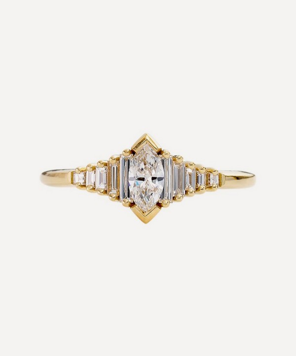 Artemer - 18ct Gold Dainty Deco Marquise Engagement Ring image number null