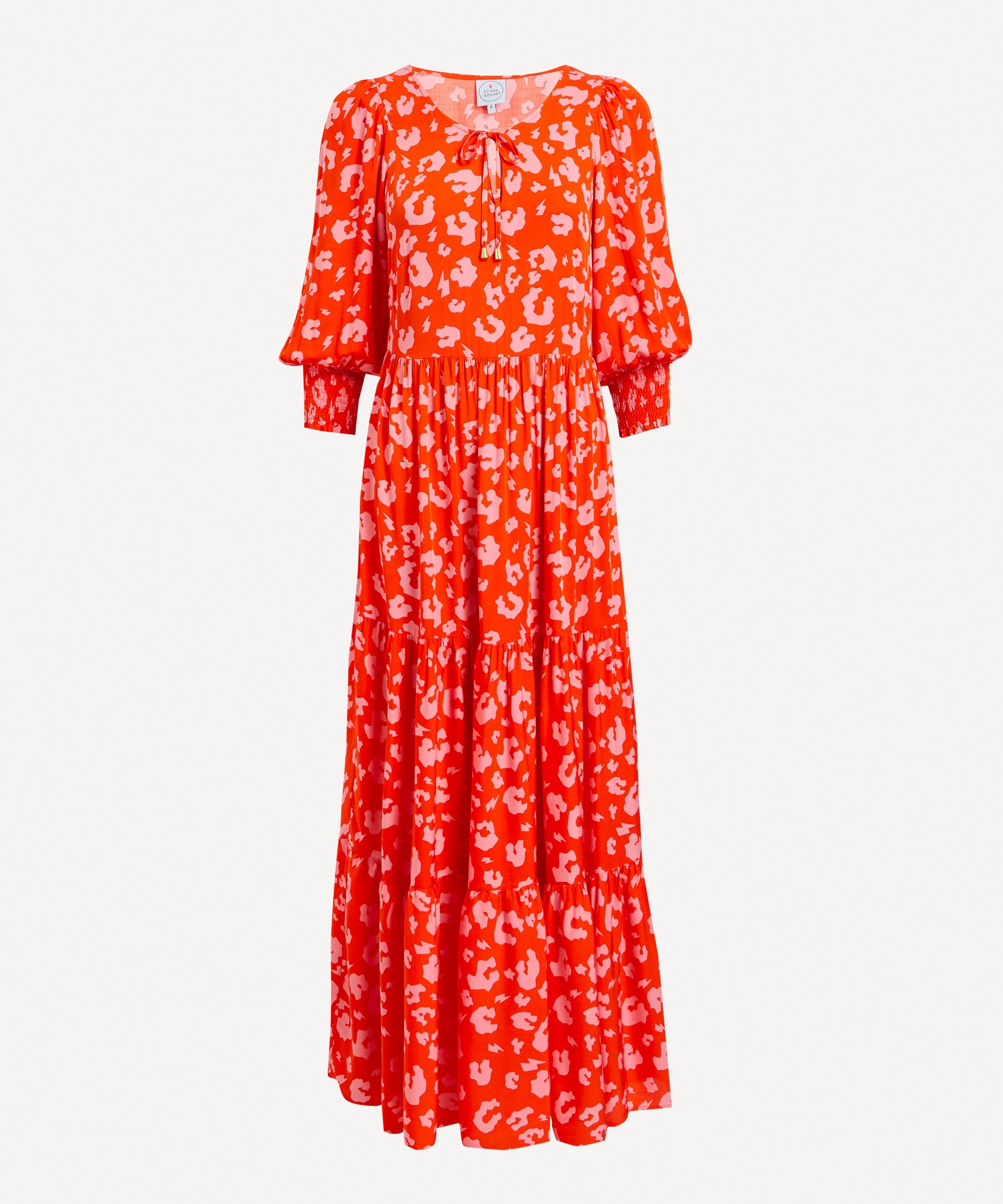 Scamp & Dude - Red and Pink Leopard Tie-Front Maxi Dress image number 0