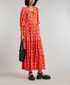 Scamp & Dude - Red and Pink Leopard Tie-Front Maxi Dress image number 1