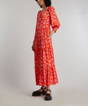 Scamp & Dude - Red and Pink Leopard Tie-Front Maxi Dress image number 2