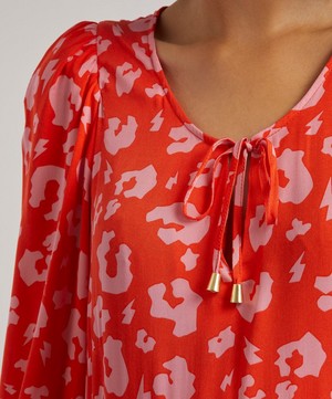 Scamp & Dude - Red and Pink Leopard Tie-Front Maxi Dress image number 4