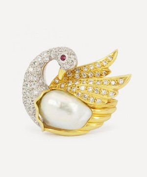 Kojis - 18ct Gold and White Gold Diamond Swan Brooch image number 0