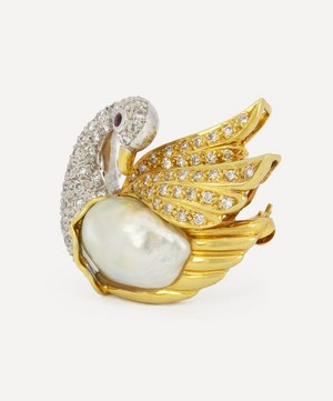 Kojis - 18ct Gold and White Gold Diamond Swan Brooch image number 1