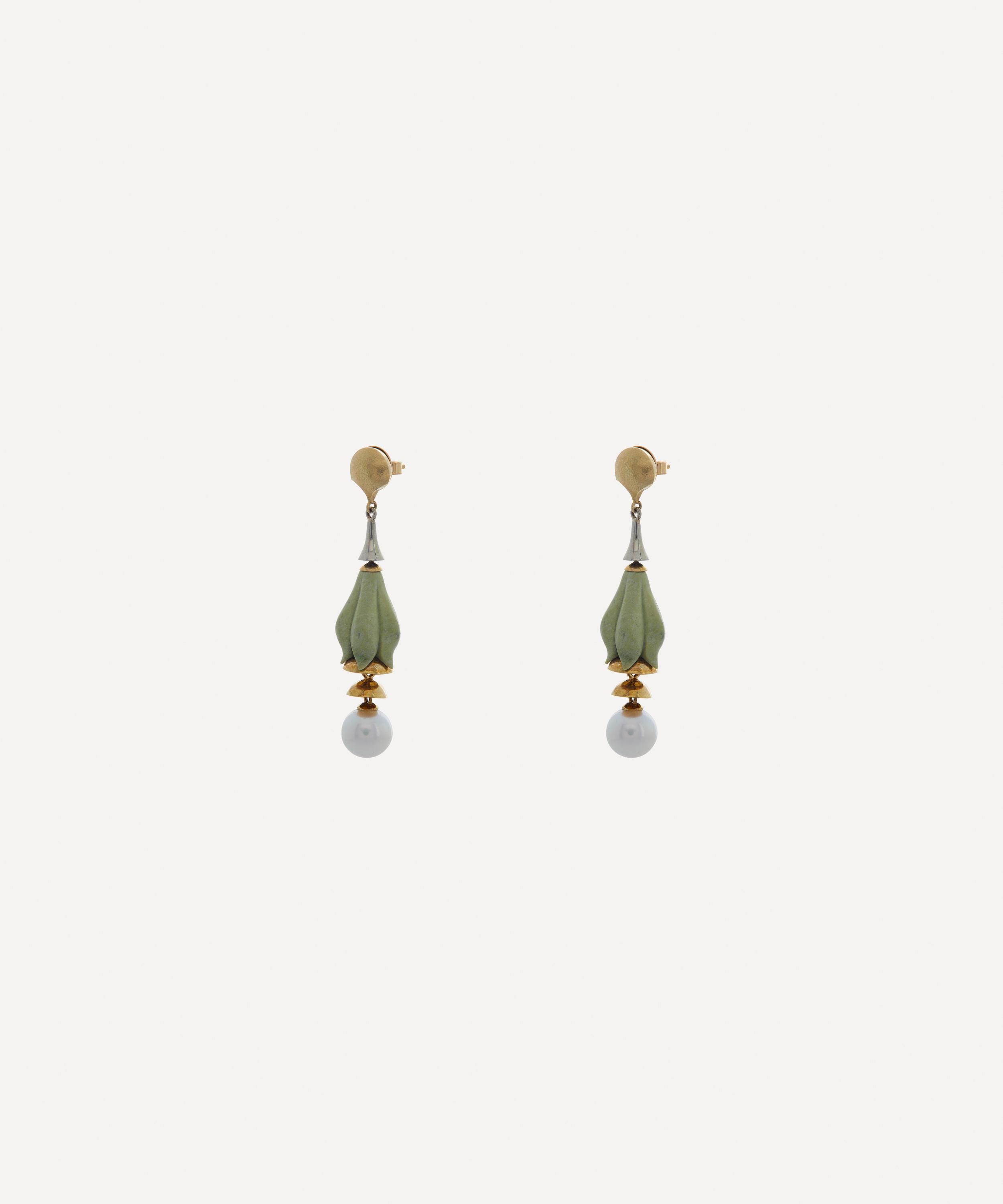 Kojis - 18ct Gold Pearl and Jasper Drop Earrings image number 0