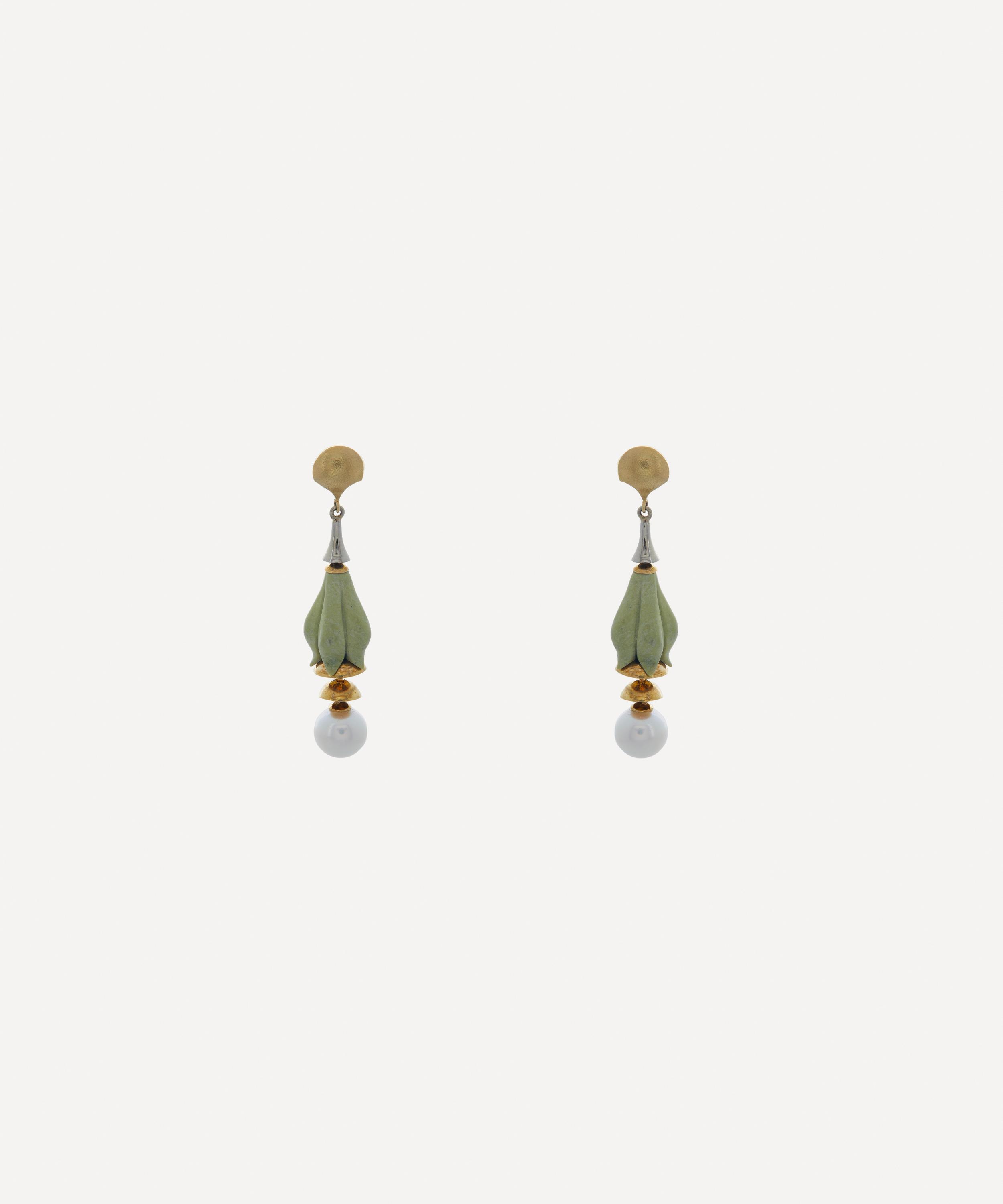 Kojis - 18ct Gold Pearl and Jasper Drop Earrings image number 2