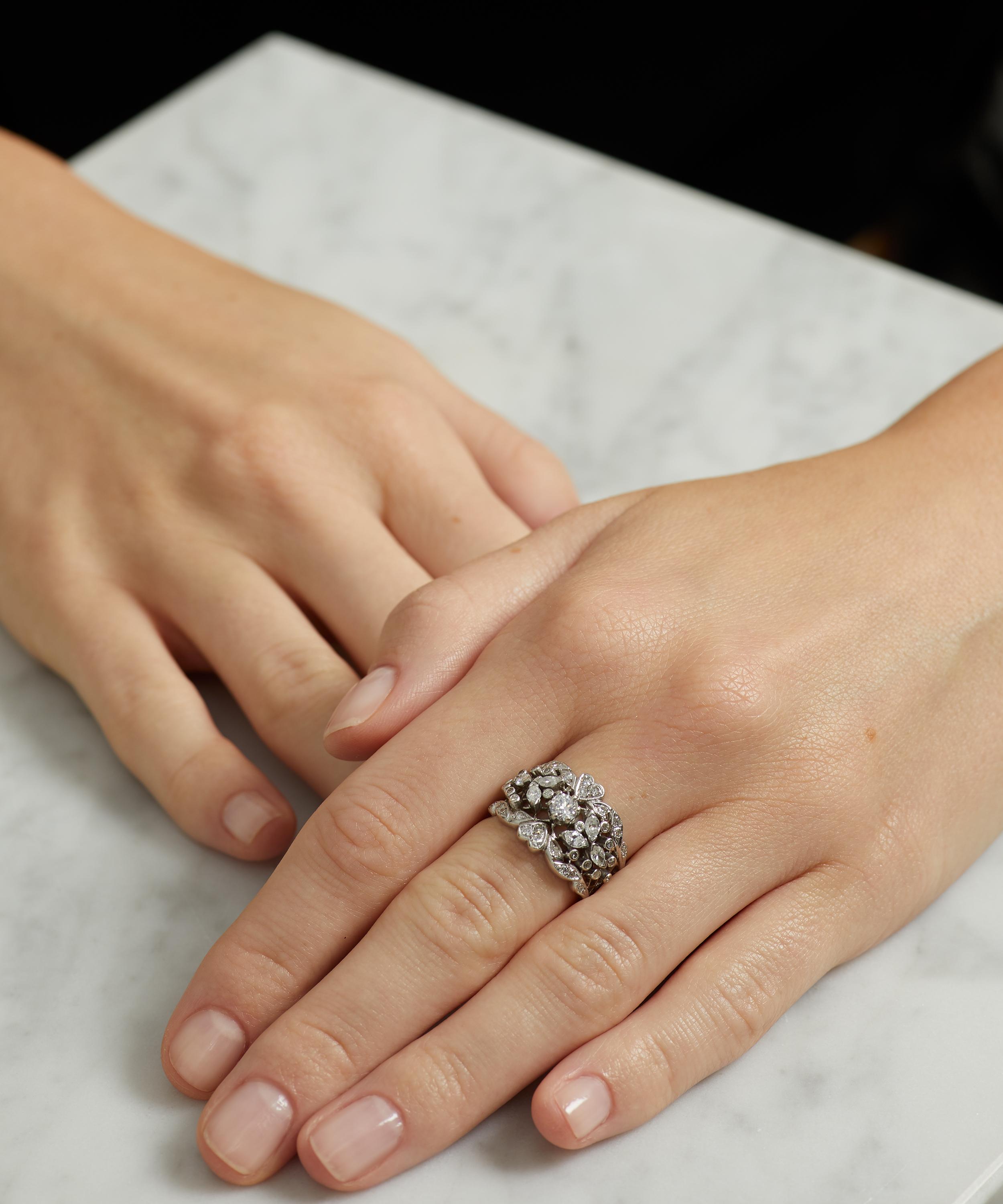 Kojis - 14ct White Gold Vintage Diamond Cocktail Ring image number 1