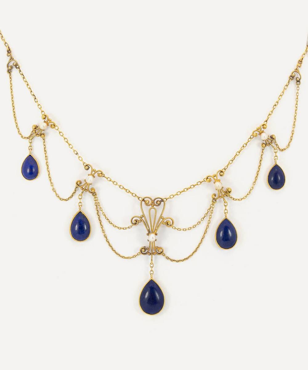 Kojis - Gold Antique Lapis Lazuli Festoon Necklace