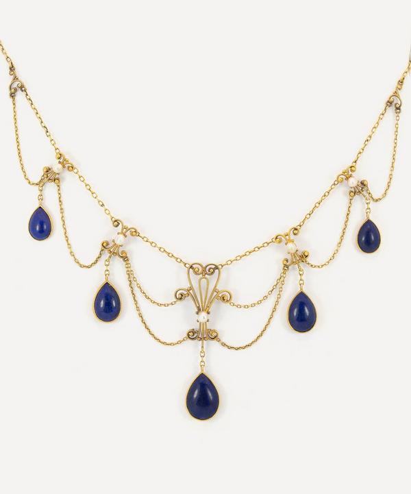 Kojis - Gold Antique Lapis Lazuli Festoon Necklace image number null