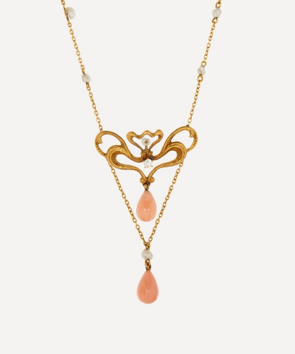 Kojis - 14ct Gold Art Nouveau Coral and Pearl Necklace image number null