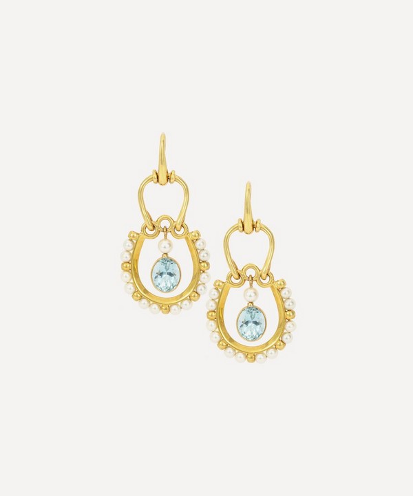 Kojis - 14ct Gold Aquamarine And Pearl Earrings image number null