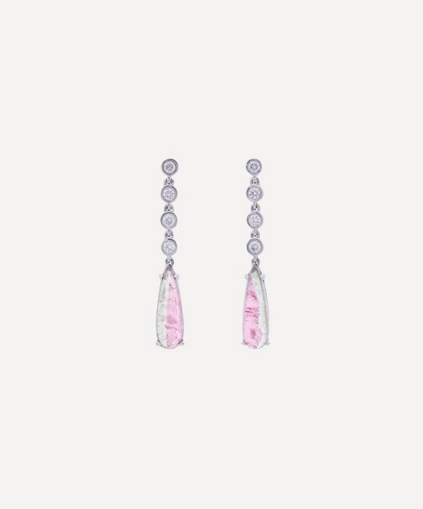 Kojis - 18ct White Gold Watermelon Tourmaline and Diamond Drop Earrings image number null
