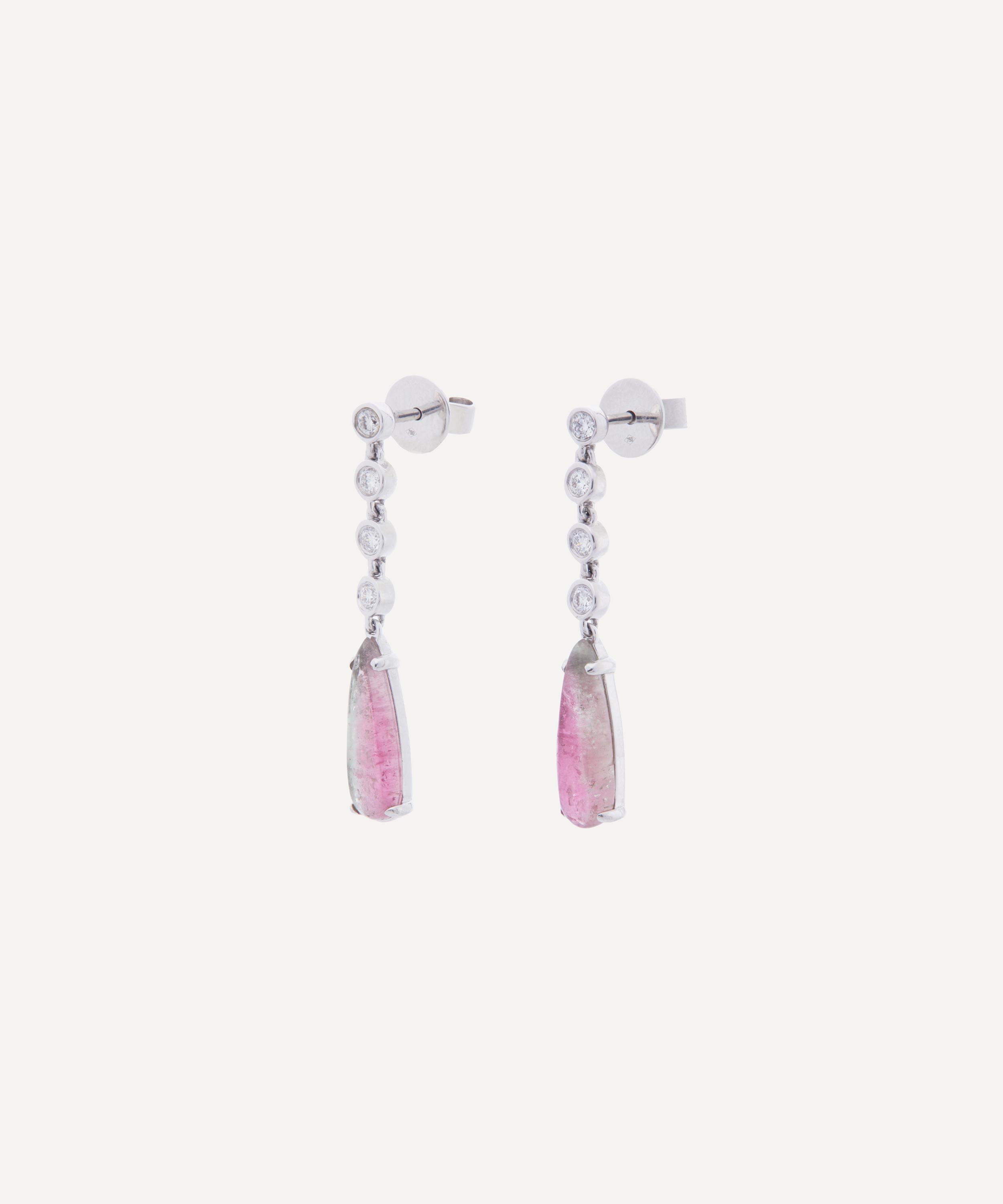 Kojis - 18ct White Gold Watermelon Tourmaline and Diamond Drop Earrings image number 2