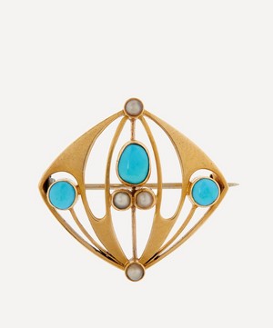15ct Gold Arts and Crafts Turquoise and Pearl Brooch