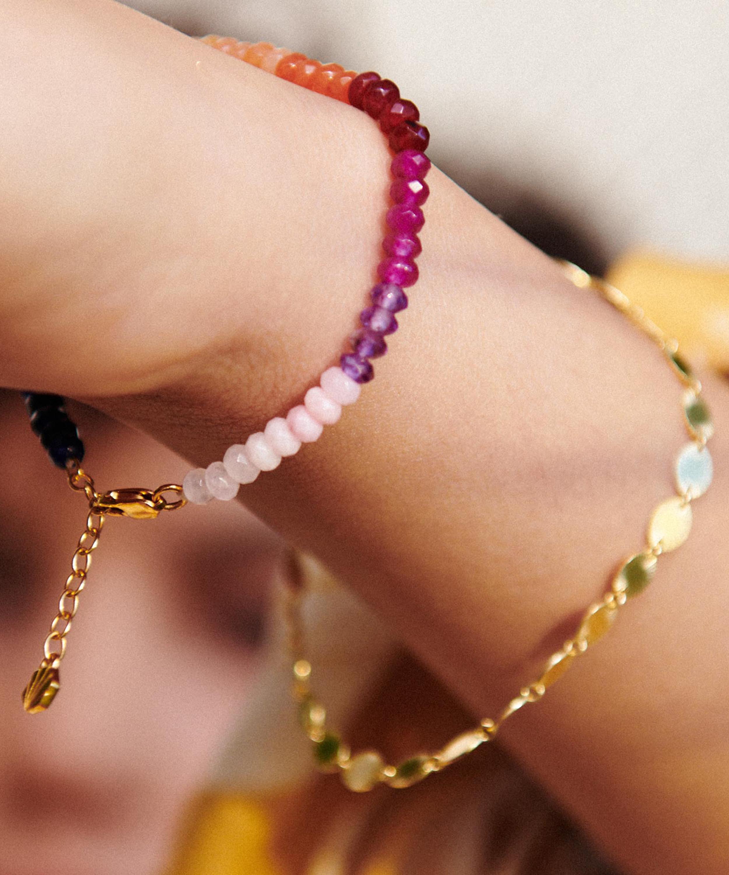 Rachel Jackson - 22ct Gold-Plated Rainbow Sunset Gemstone Bead Bracelet image number 1