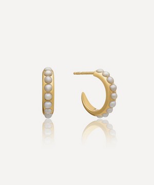 22ct Gold-Plated Tapered Studded Pearl Hoop Earrings