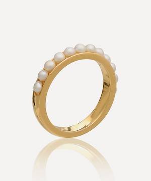 22ct Gold-Plated Studded Pearl Stacking Ring