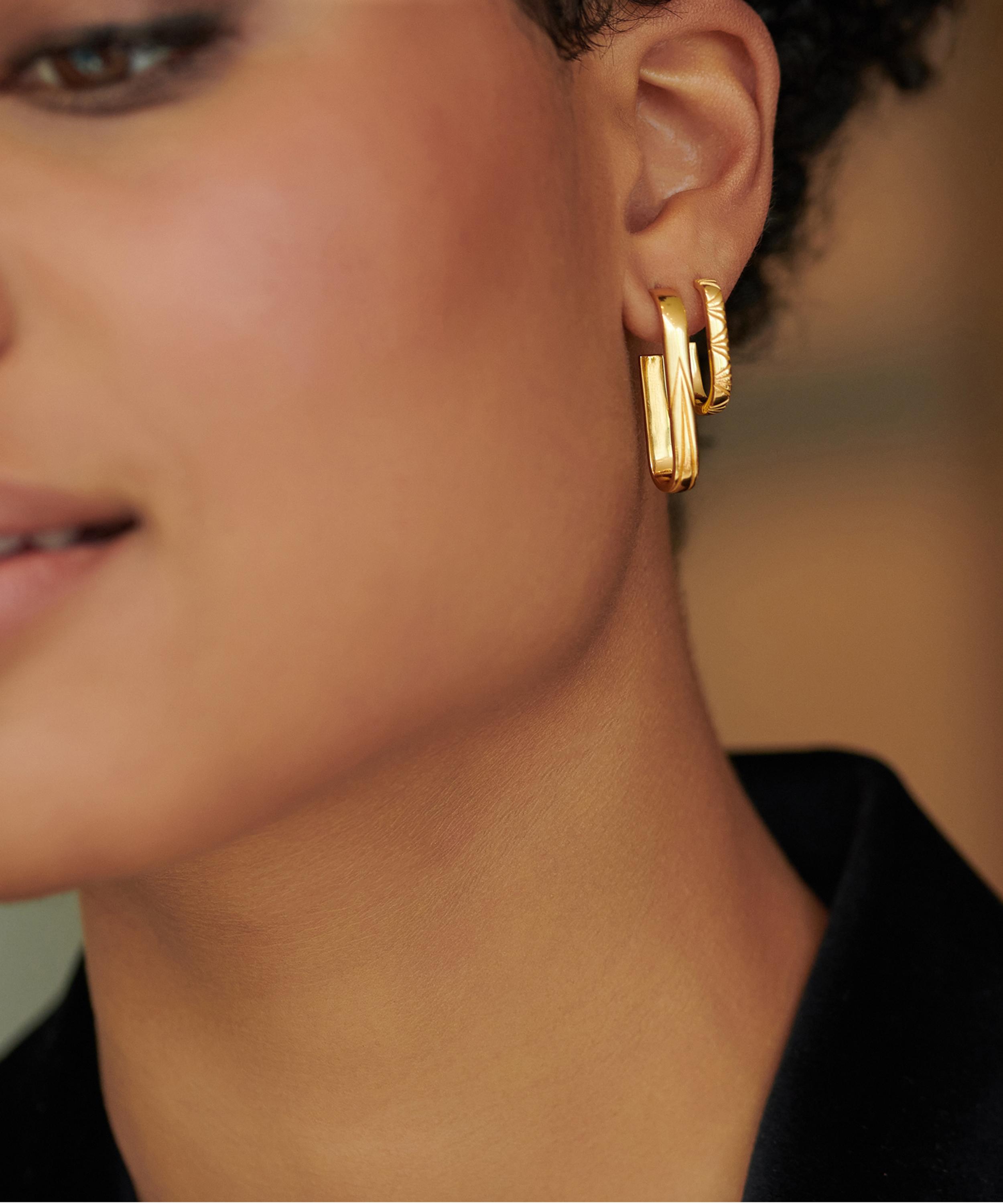 Rachel Jackson - 22ct Gold-Plated Medium Deco Oval Hoop Earrings image number 2