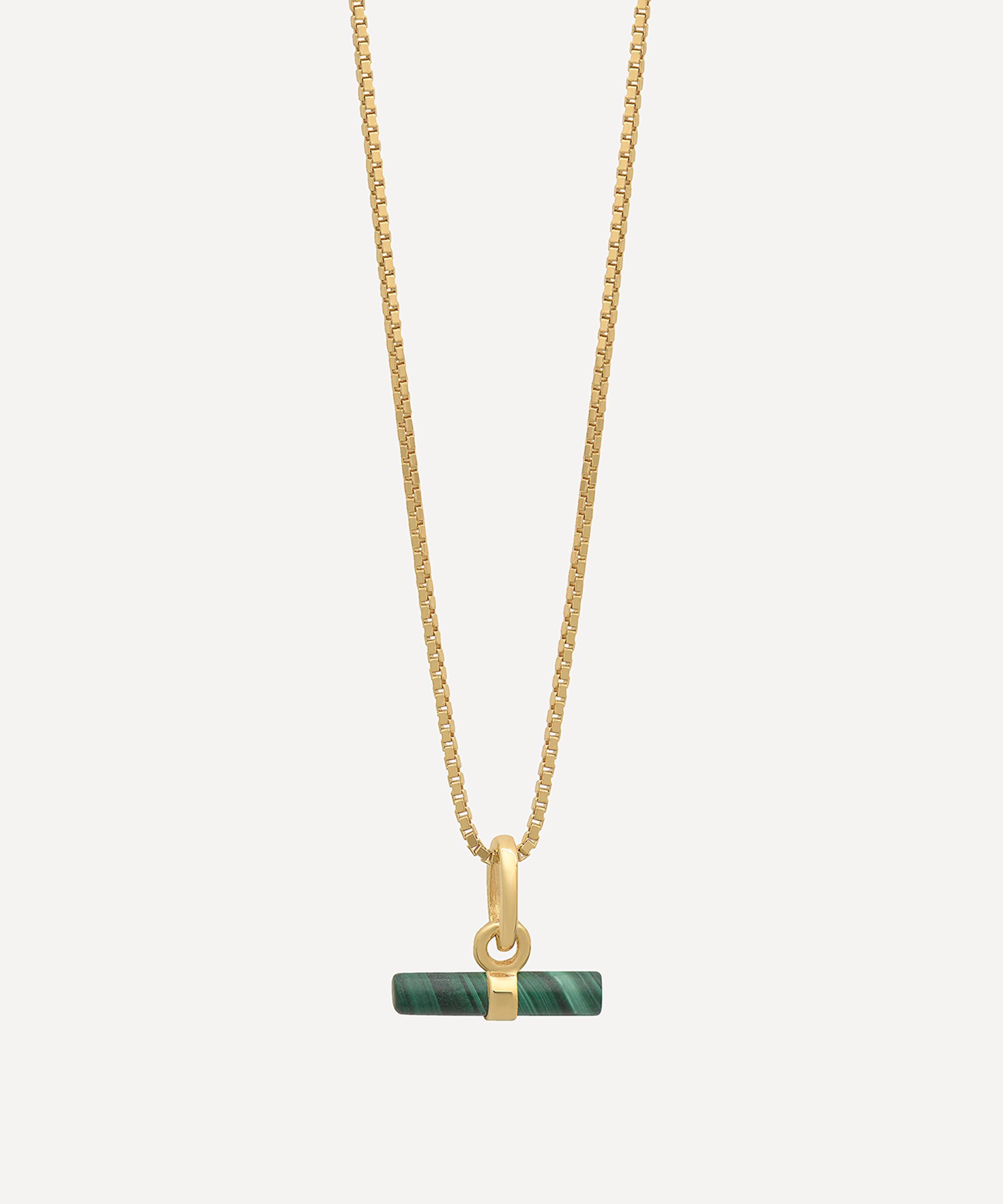 Rachel Jackson - 22ct Gold-Plated Mini Malachite T-Bar Pendant Necklace image number 0