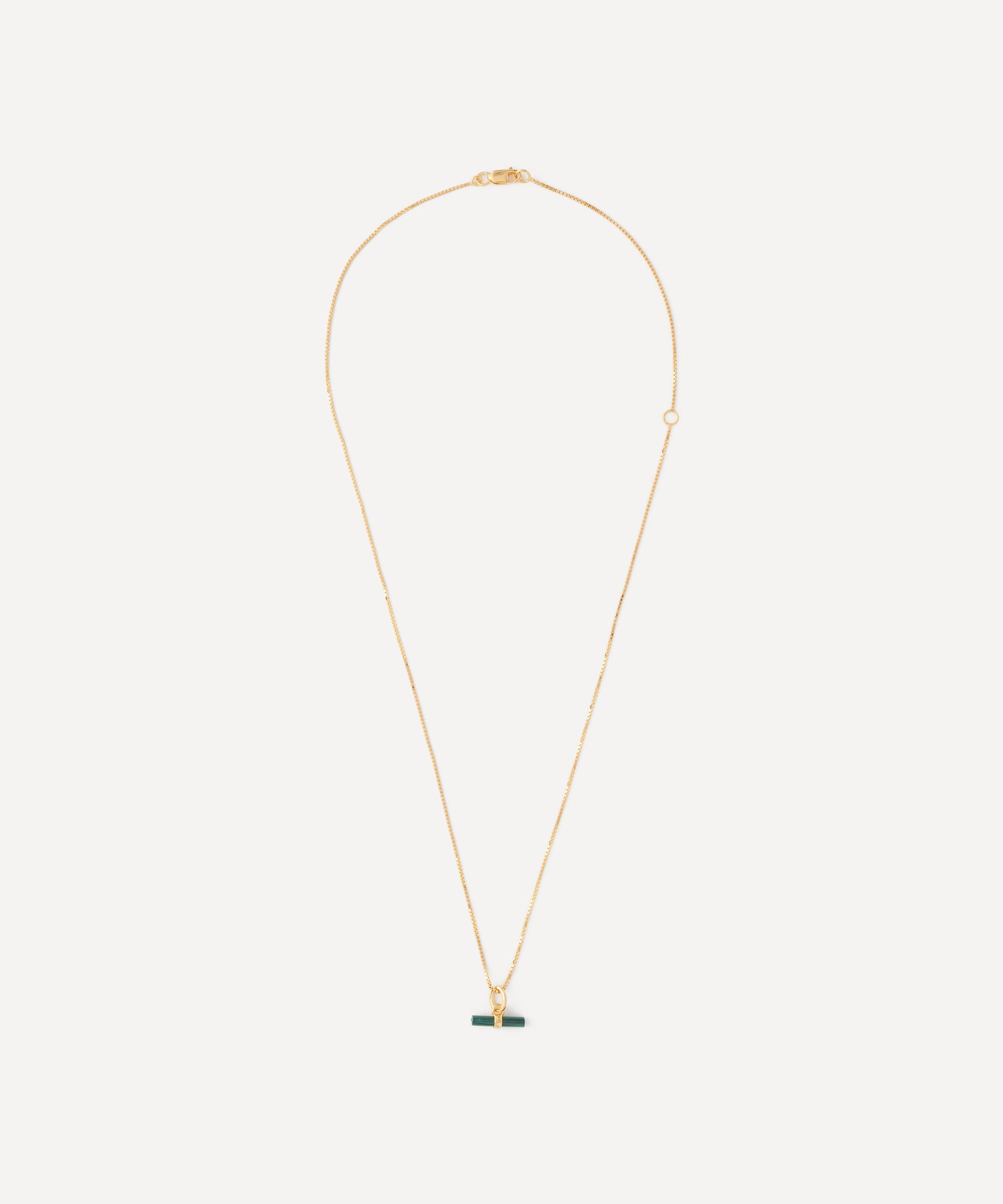 Rachel Jackson - 22ct Gold-Plated Mini Malachite T-Bar Pendant Necklace image number 