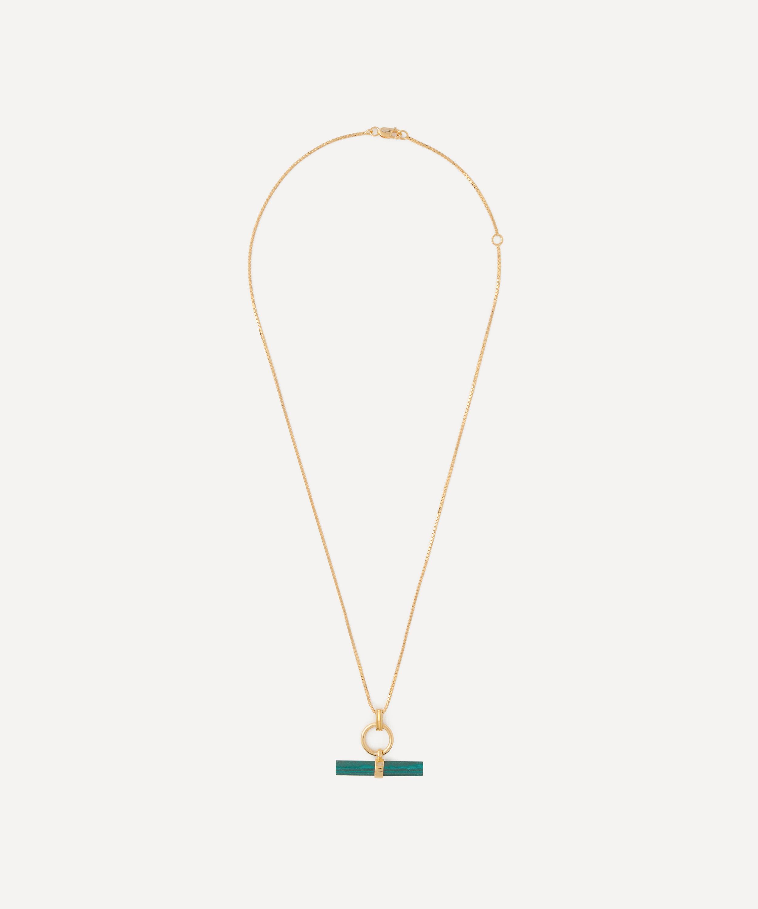 Rachel Jackson - 22ct Gold-Plated Protection T-Bar Malachite Pendant Necklace
