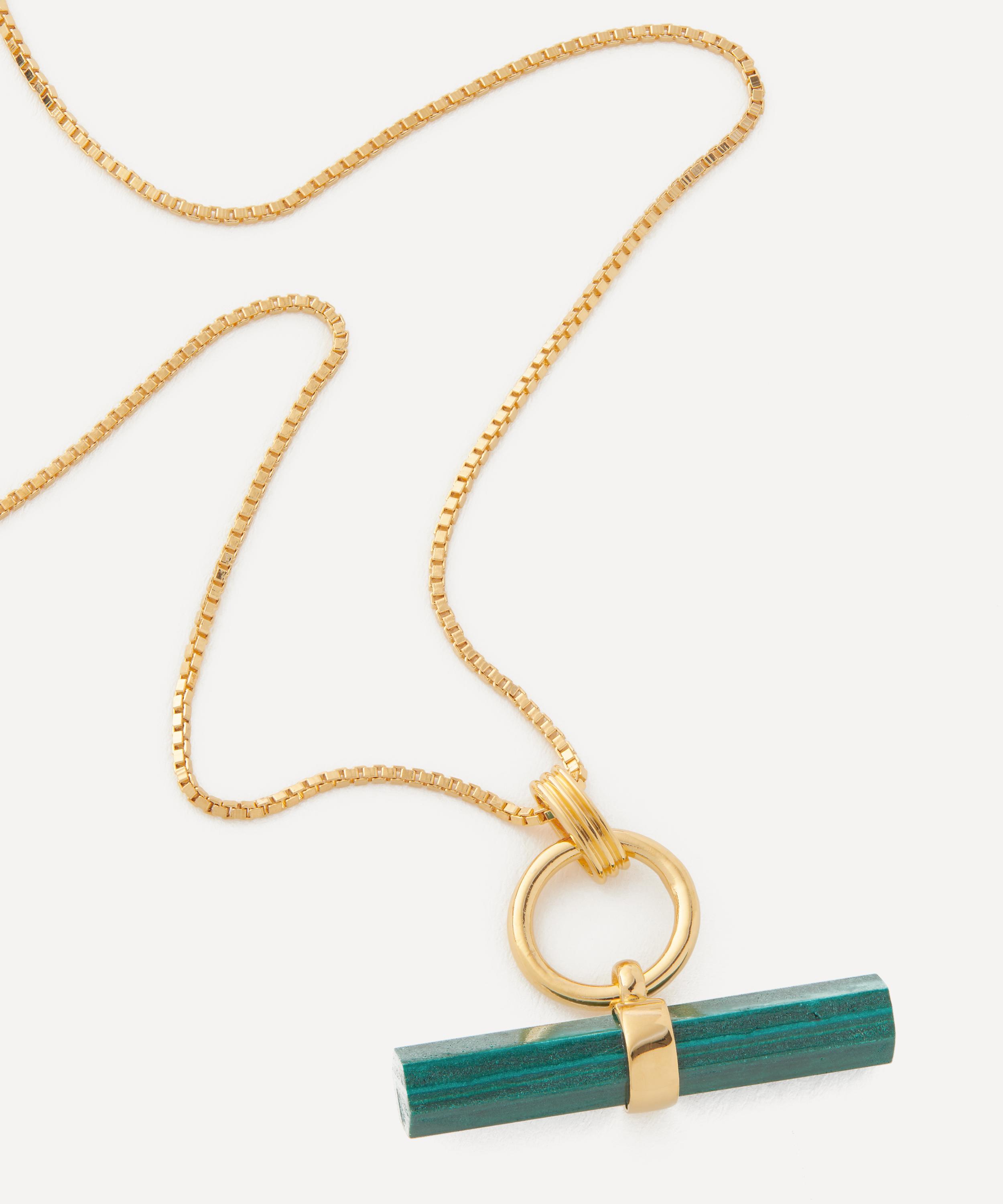 Rachel Jackson - 22ct Gold-Plated Protection T-Bar Malachite Pendant Necklace image number 1