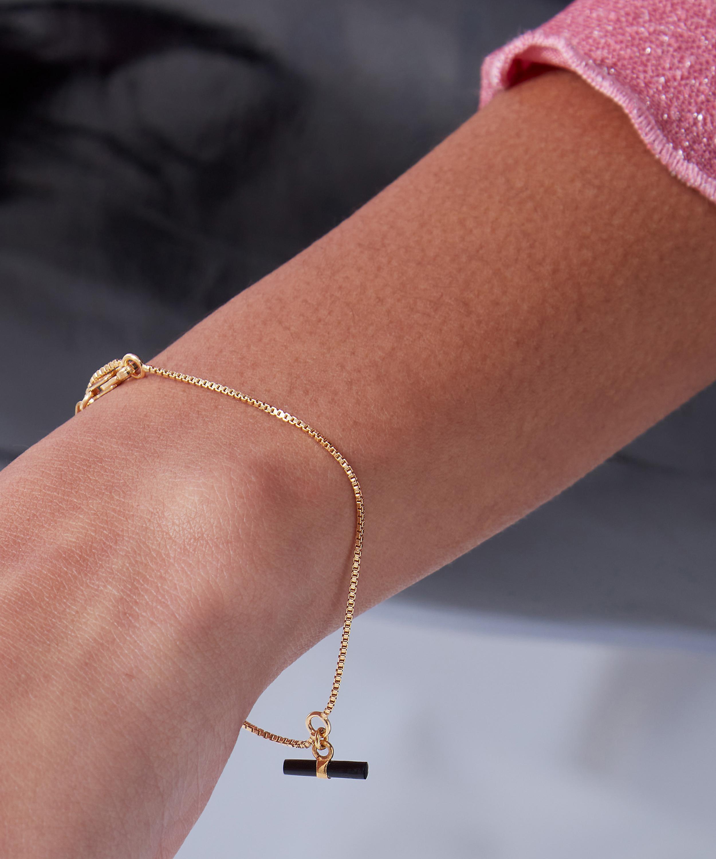 Rachel Jackson - 22ct Gold-Plated Mini Onyx T-Bar Bracelet image number 1