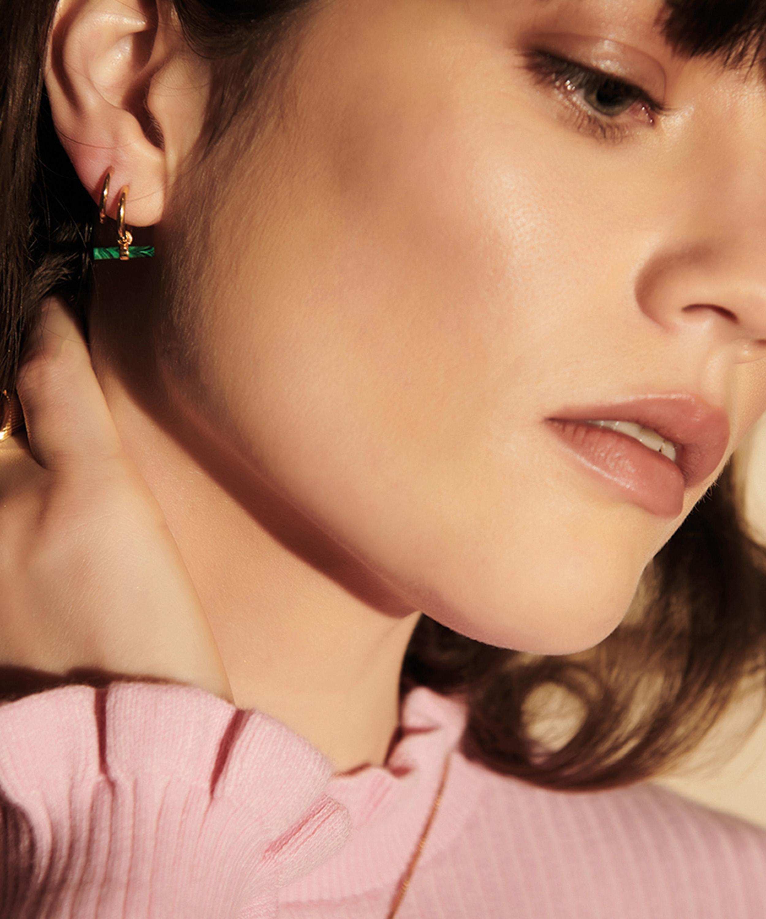 Rachel Jackson - 22ct Gold-Plated Mini Malachite T-Bar Huggie Hoop Earrings image number 