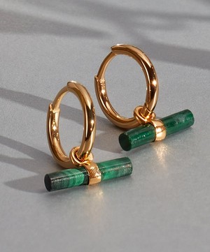 Rachel Jackson - 22ct Gold-Plated Mini Malachite T-Bar Huggie Hoop Earrings image number 2