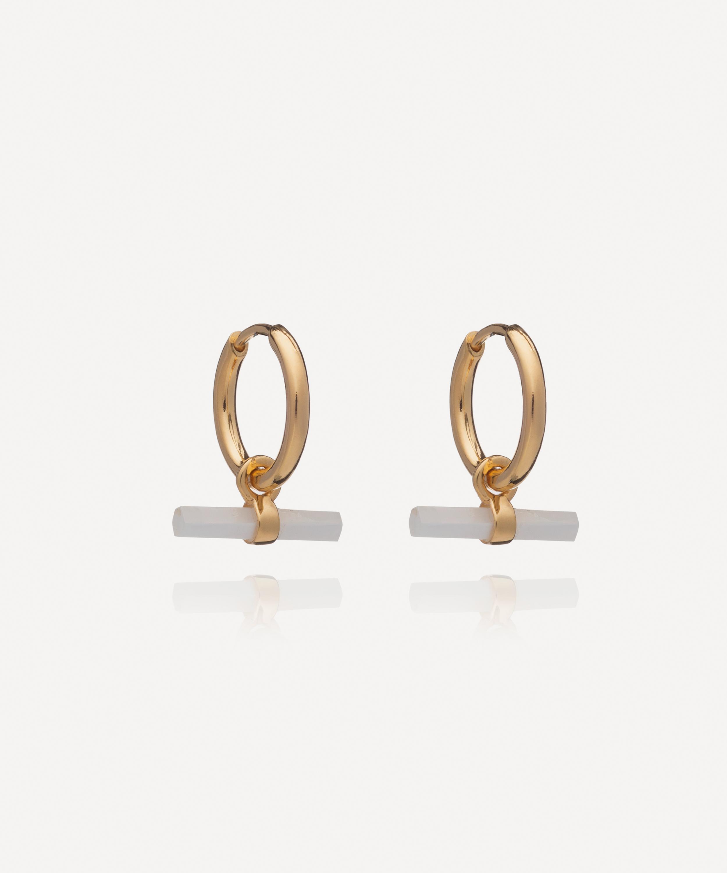 Rachel Jackson - 22ct Gold-Plated Mini Mother Of Pearl T-Bar Huggie Hoop Earrings image number 0