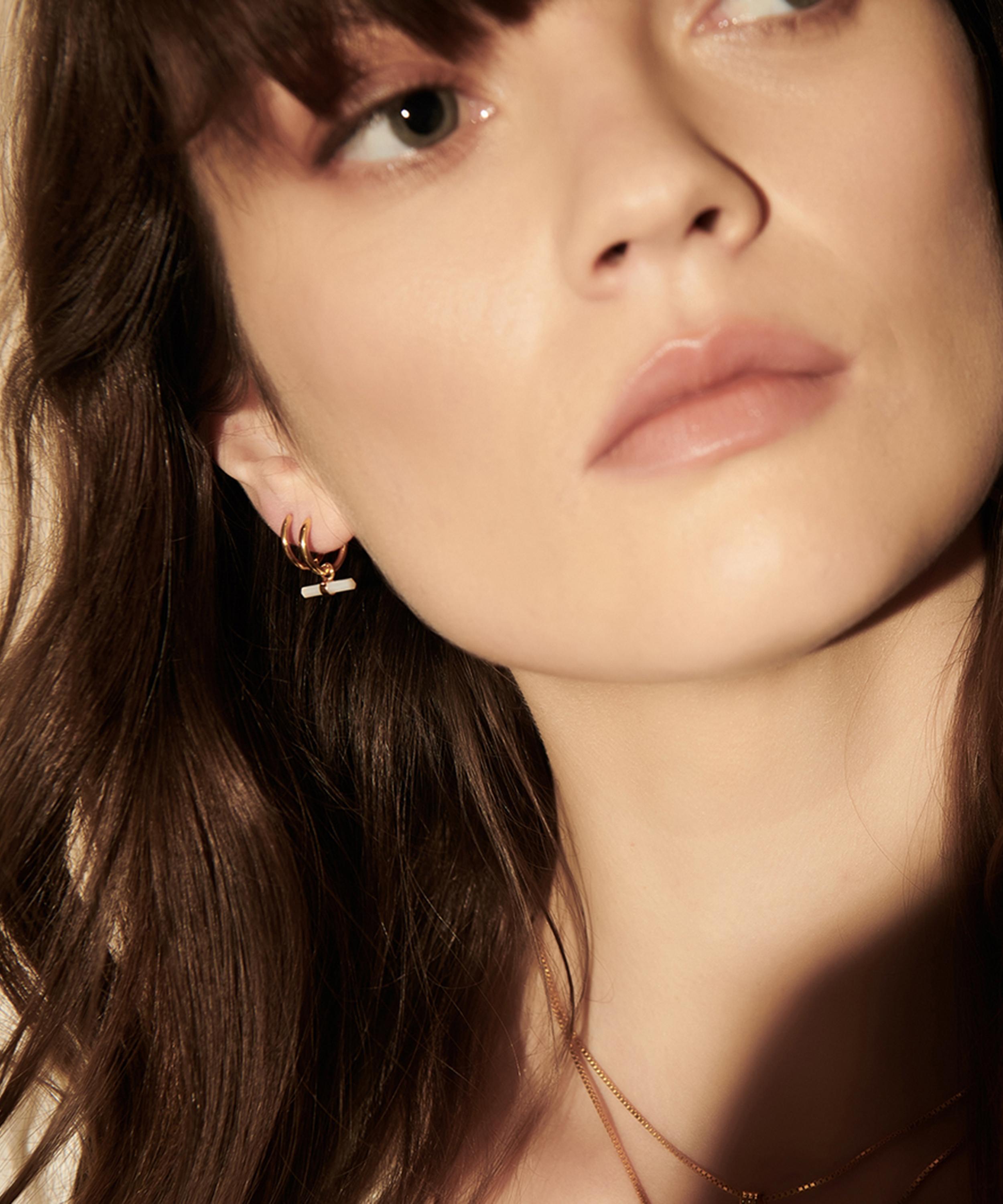 Rachel Jackson - 22ct Gold-Plated Mini Mother Of Pearl T-Bar Huggie Hoop Earrings image number 1