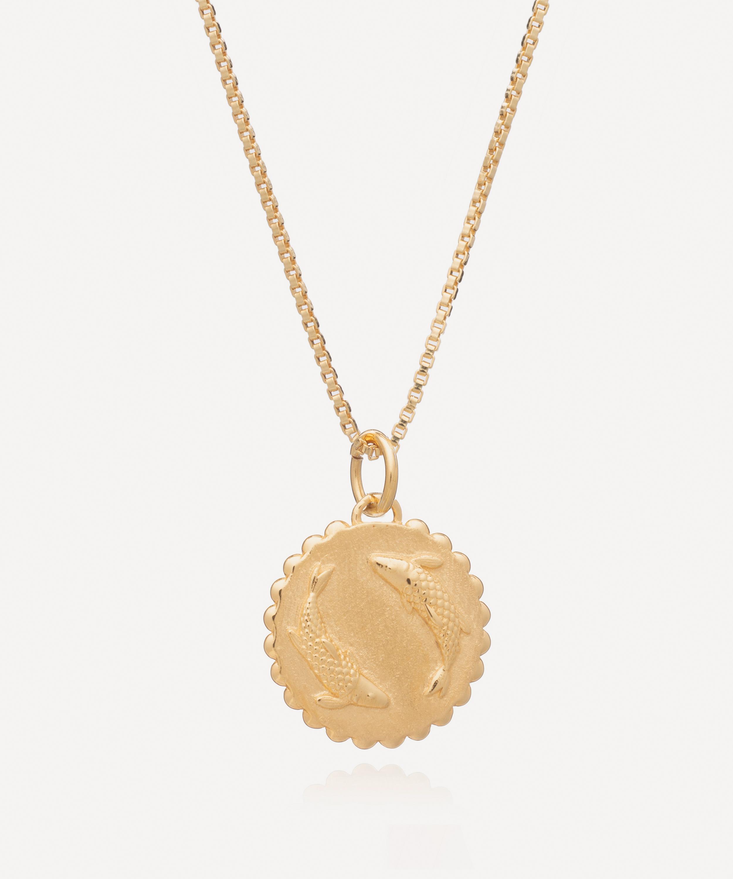 Rachel Jackson - 22ct Gold-Plated Pisces Zodiac Art Coin Pendant Necklace image number 0