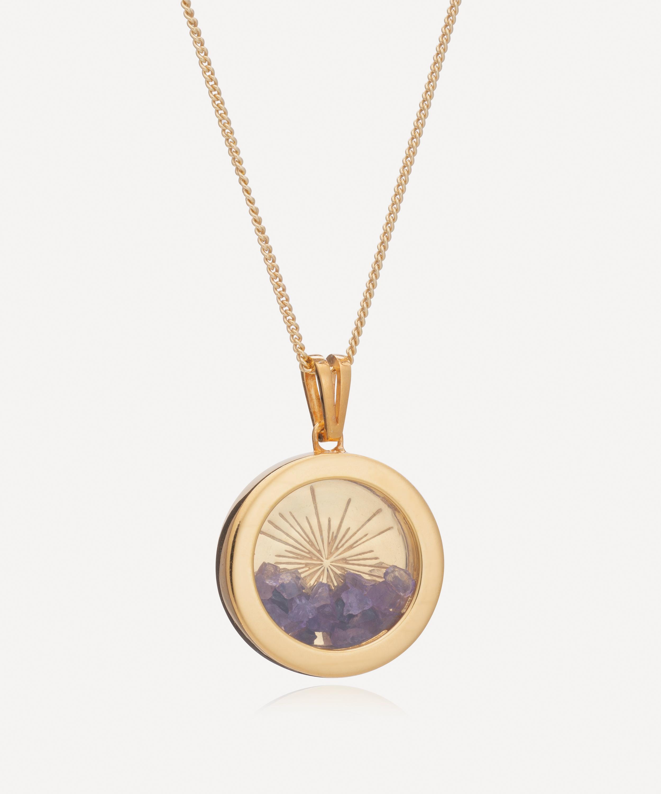 Rachel Jackson - 22ct Gold-Plated Small Sunburst February Birthstone Amulet Necklace image number 0