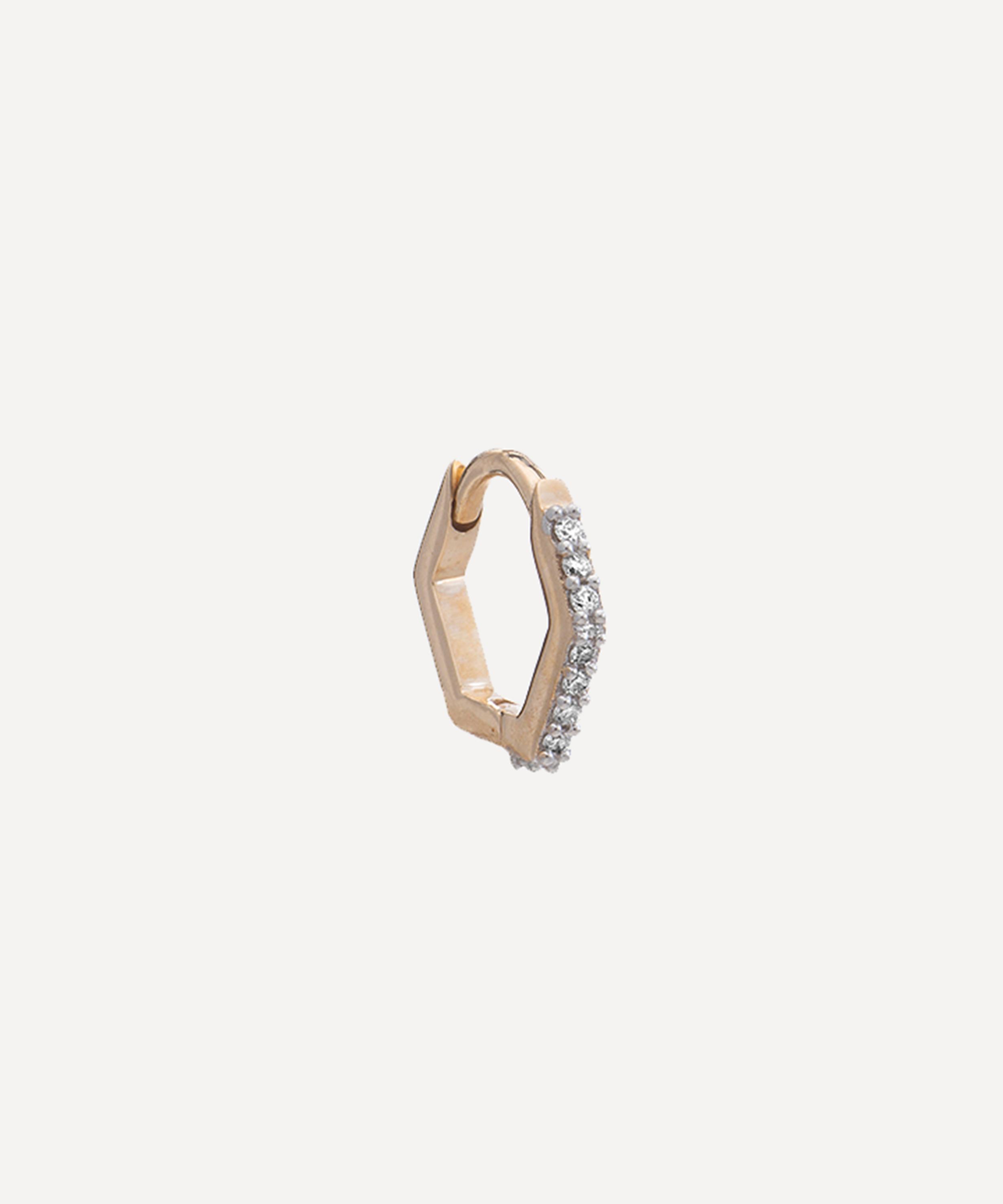 Rachel Jackson - 9ct Gold Single Hexagon Diamond Huggie Hoop Earring image number 0