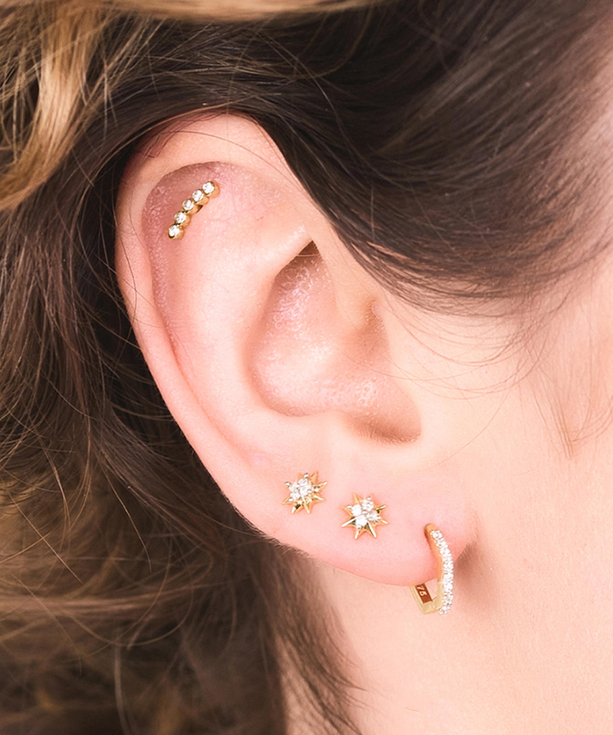 Rachel Jackson - 9ct Gold Single Hexagon Diamond Huggie Hoop Earring image number 1