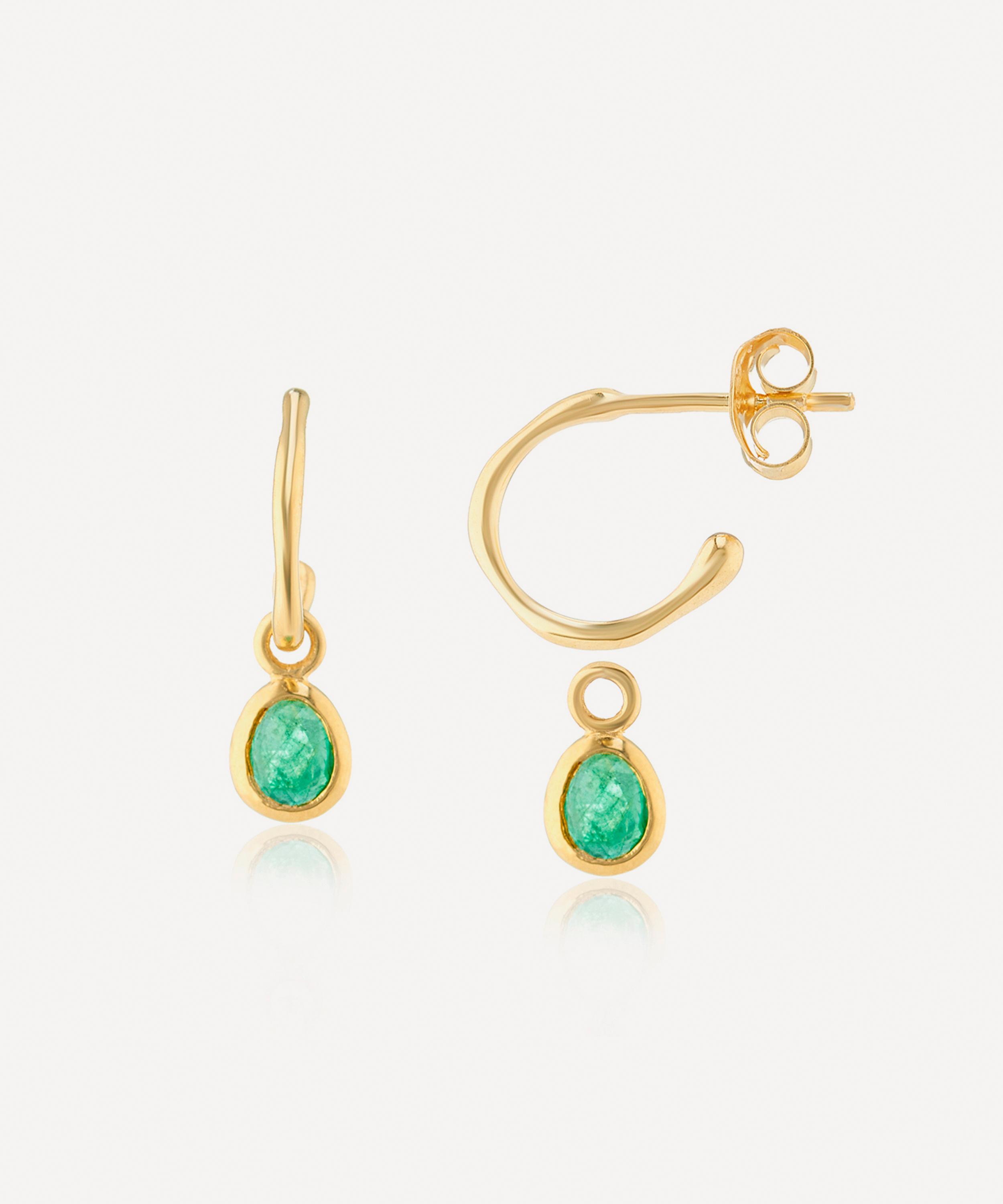 Auree - 18ct Gold-Plated Vermeil Silver Hampton Interchangeable Emerald Gemstone Hoop Earrings image number 0