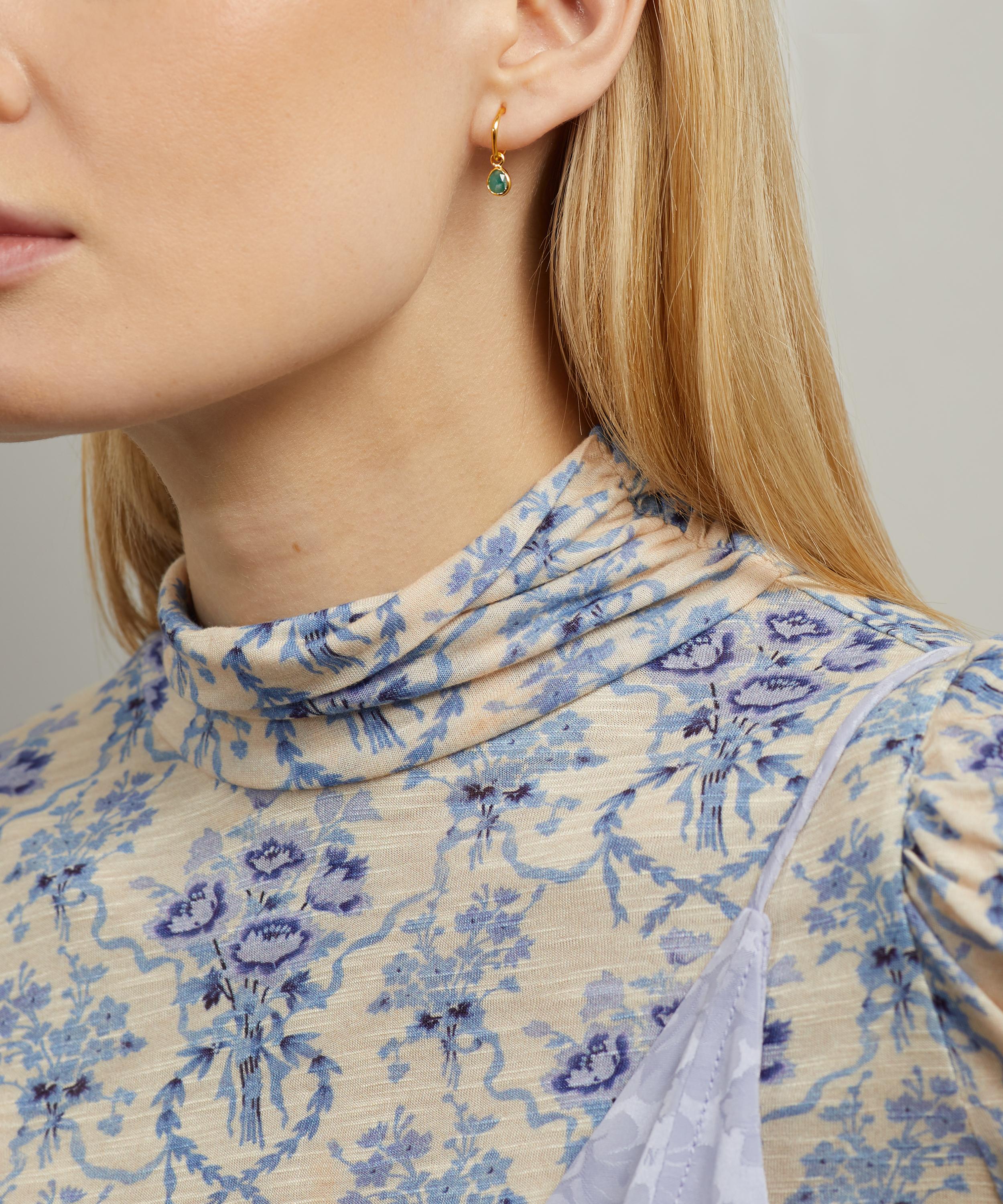 Auree - 18ct Gold-Plated Vermeil Silver Hampton Interchangeable Emerald Gemstone Hoop Earrings image number 1