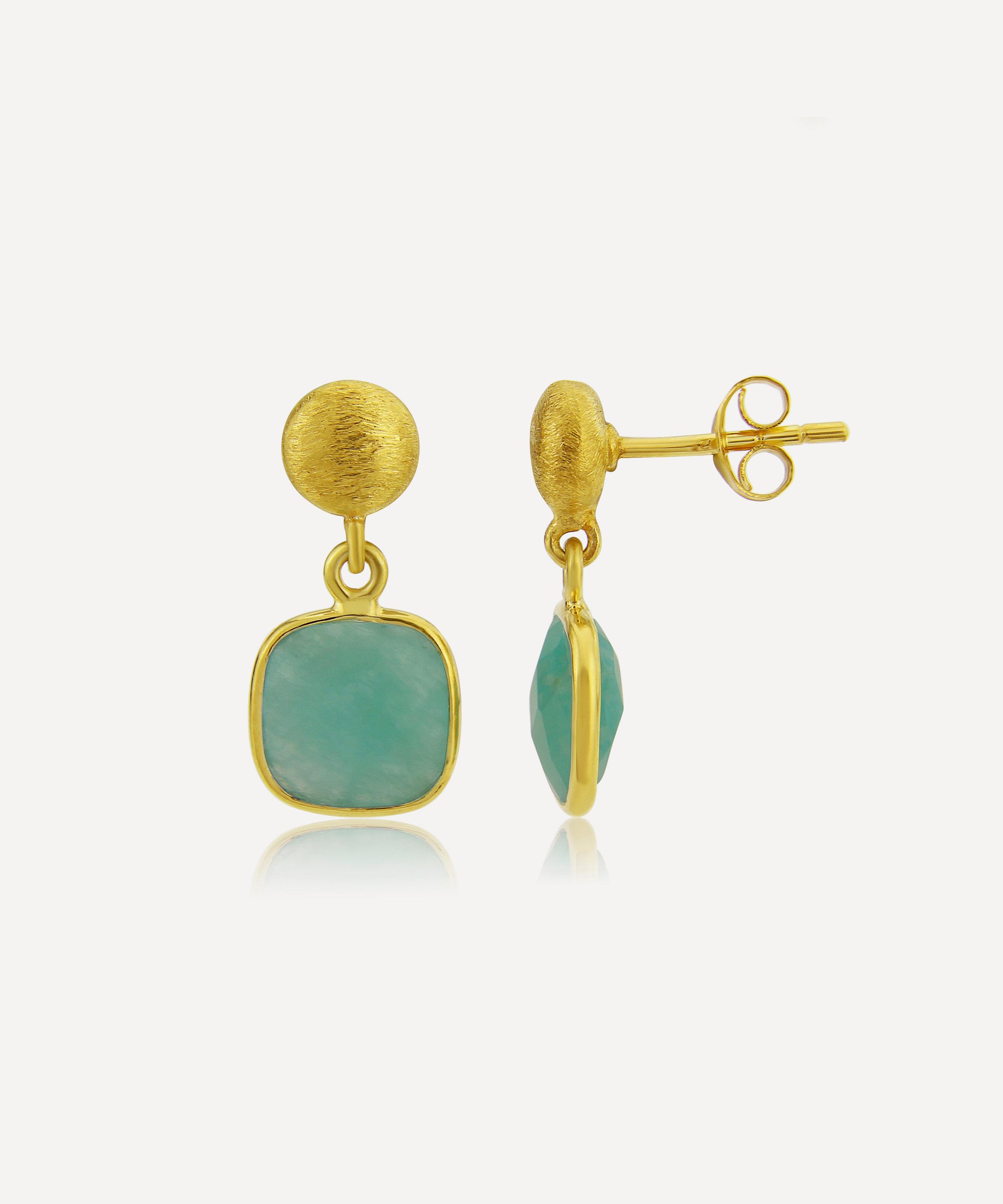 Auree - 18ct Gold-Plated Vermeil Silver Iseo Amazonite Drop Earrings image number 0