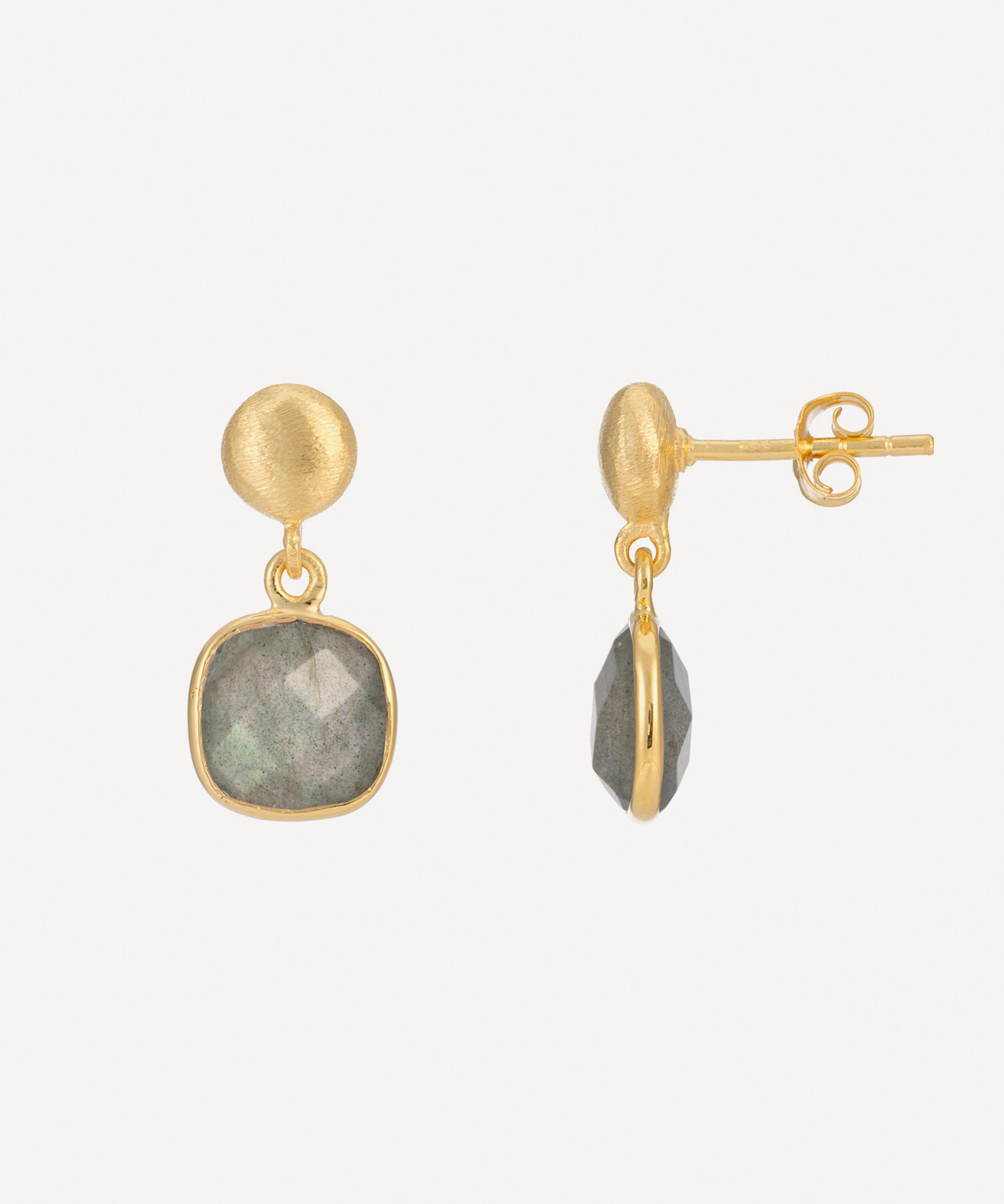 Auree - 18ct Gold-Plated Vermeil Silver Iseo Labradorite Drop Earrings image number 0