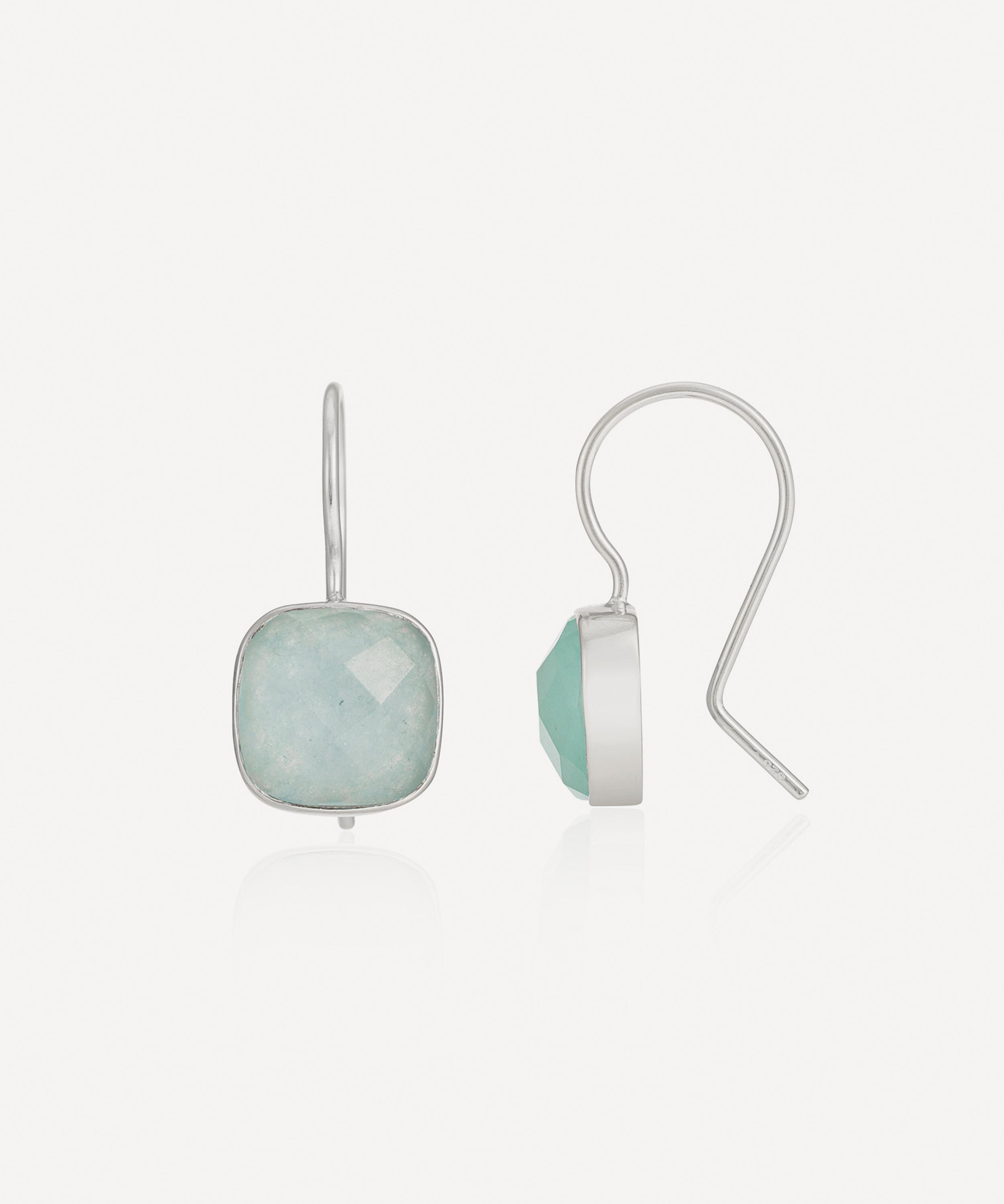 Auree - Sterling Silver Mondello Aqua Chalcedony Square Drop Earrings image number 0