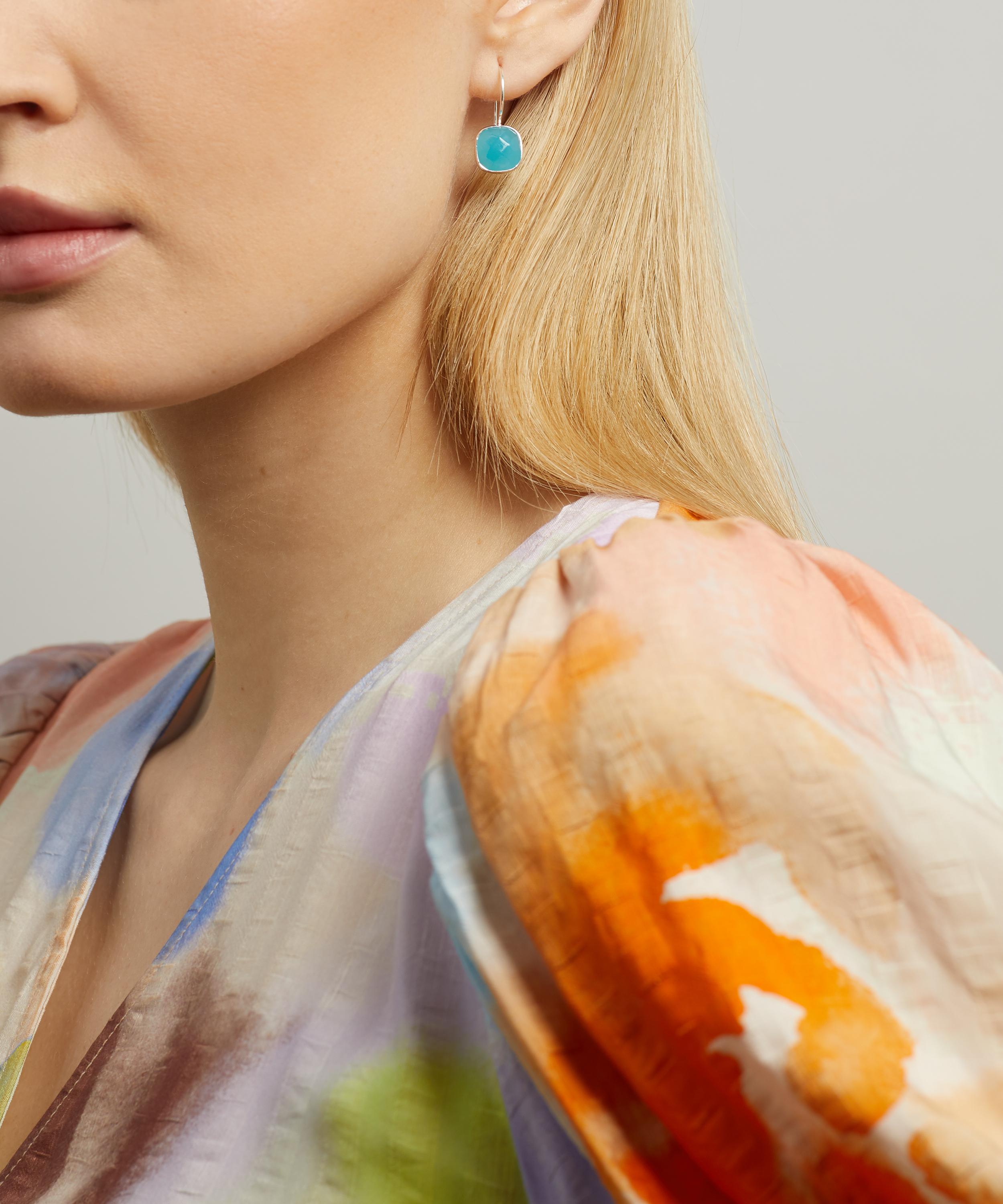 Auree - Sterling Silver Mondello Aqua Chalcedony Square Drop Earrings image number 1