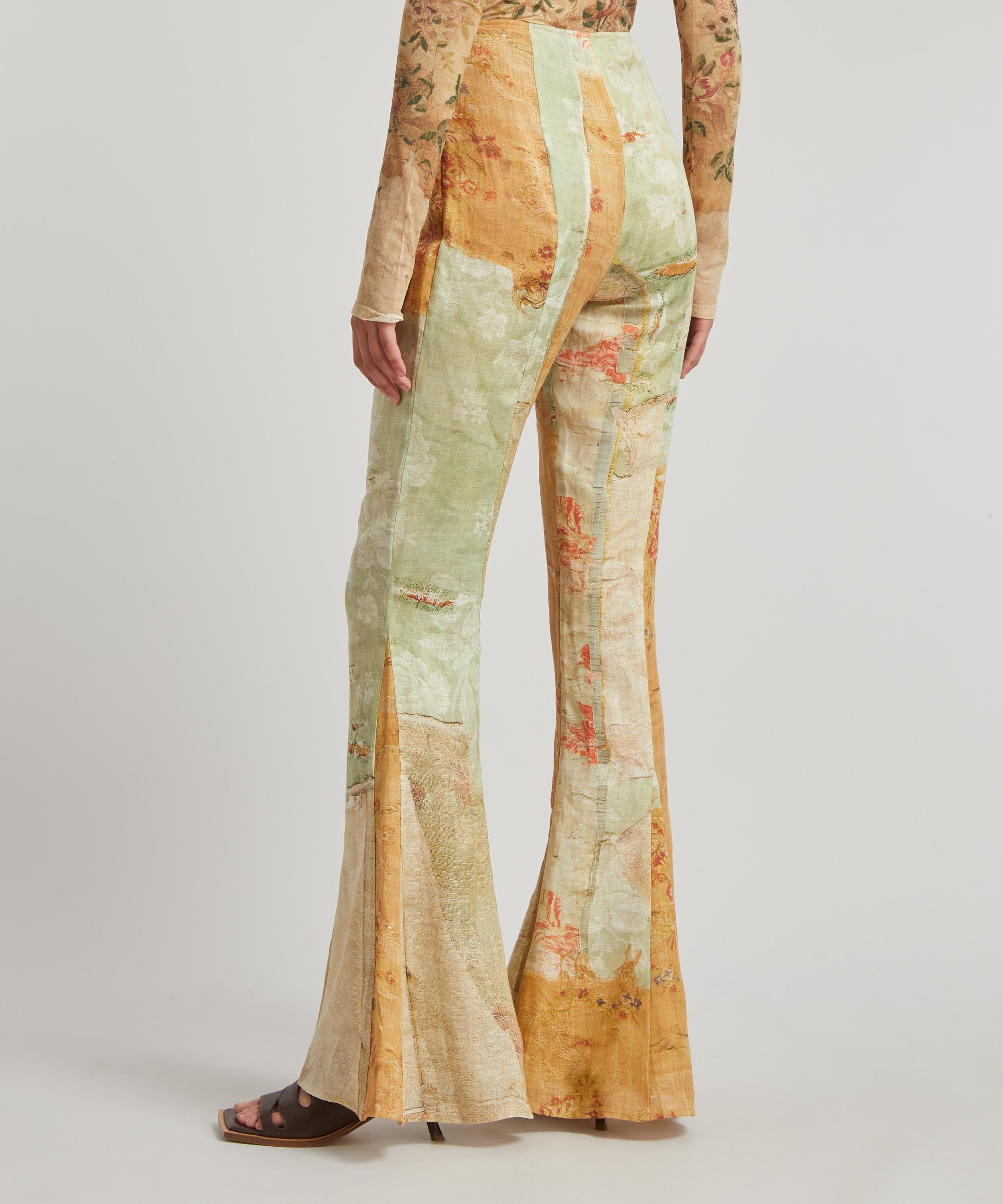 Paloma Tie Waist Silk Palazzo Pant - Orange/Green Floral