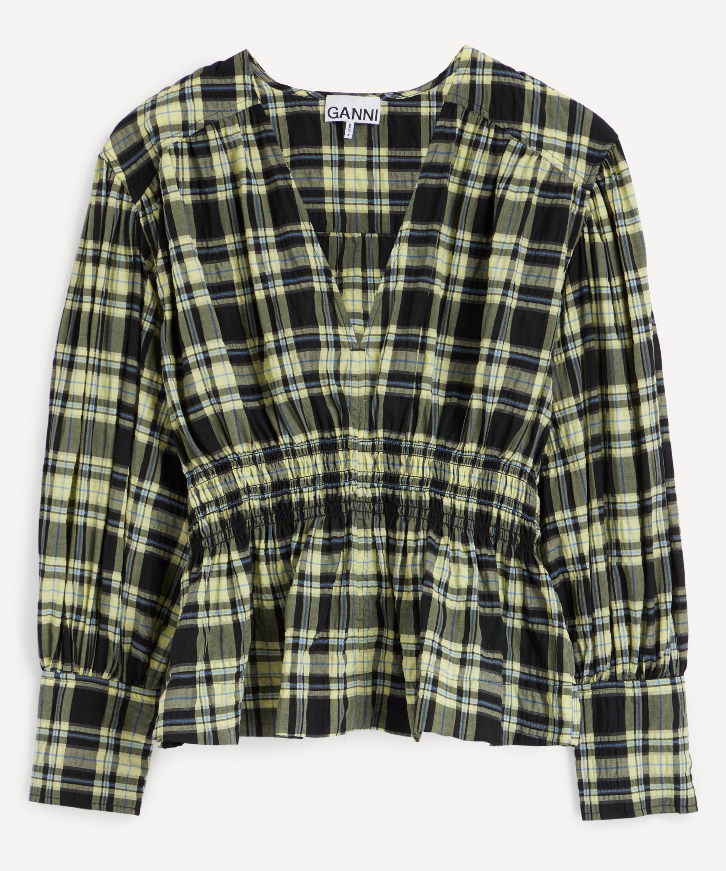 Ganni - Checkered Seersucker Blouse image number 0