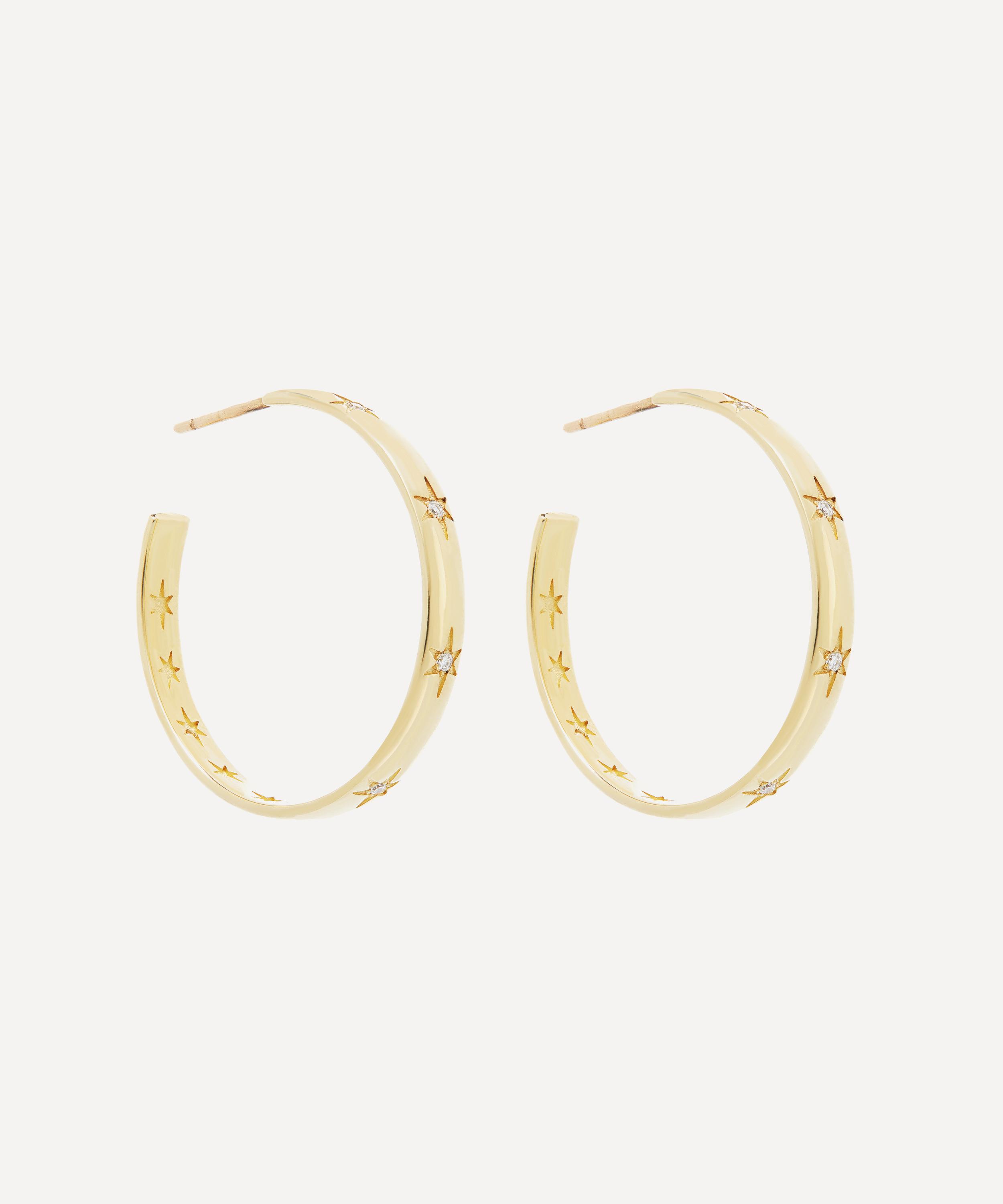 Liberty - 9ct Gold Ianthe Star Diamond Hoop Earrings image number 0