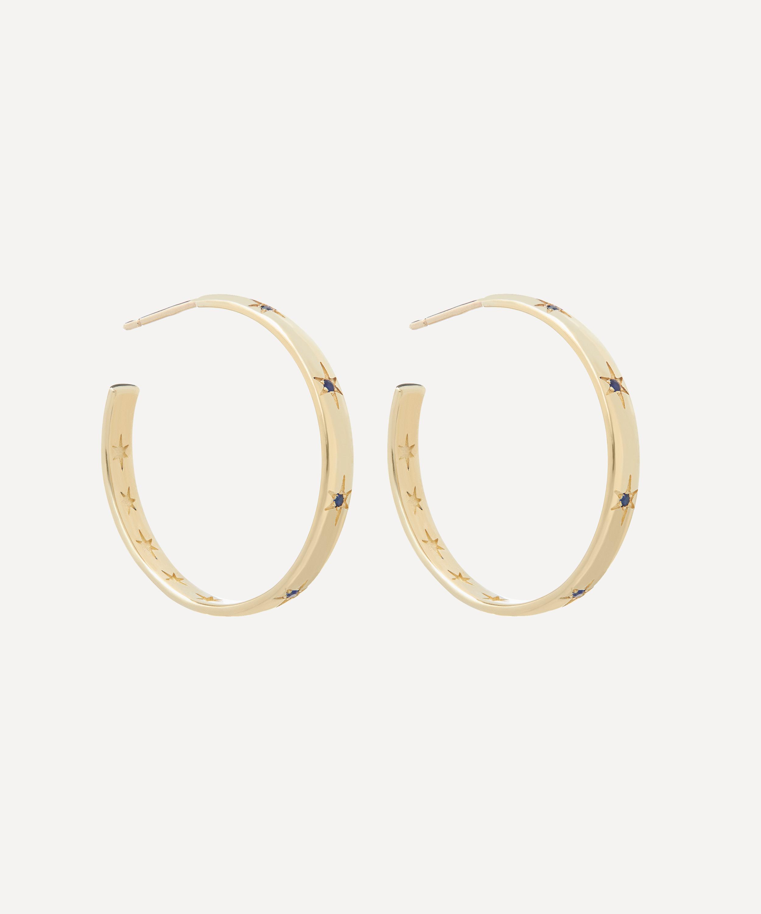 Liberty 9ct Gold Ianthe Star Sapphire Hoop Earrings | Liberty