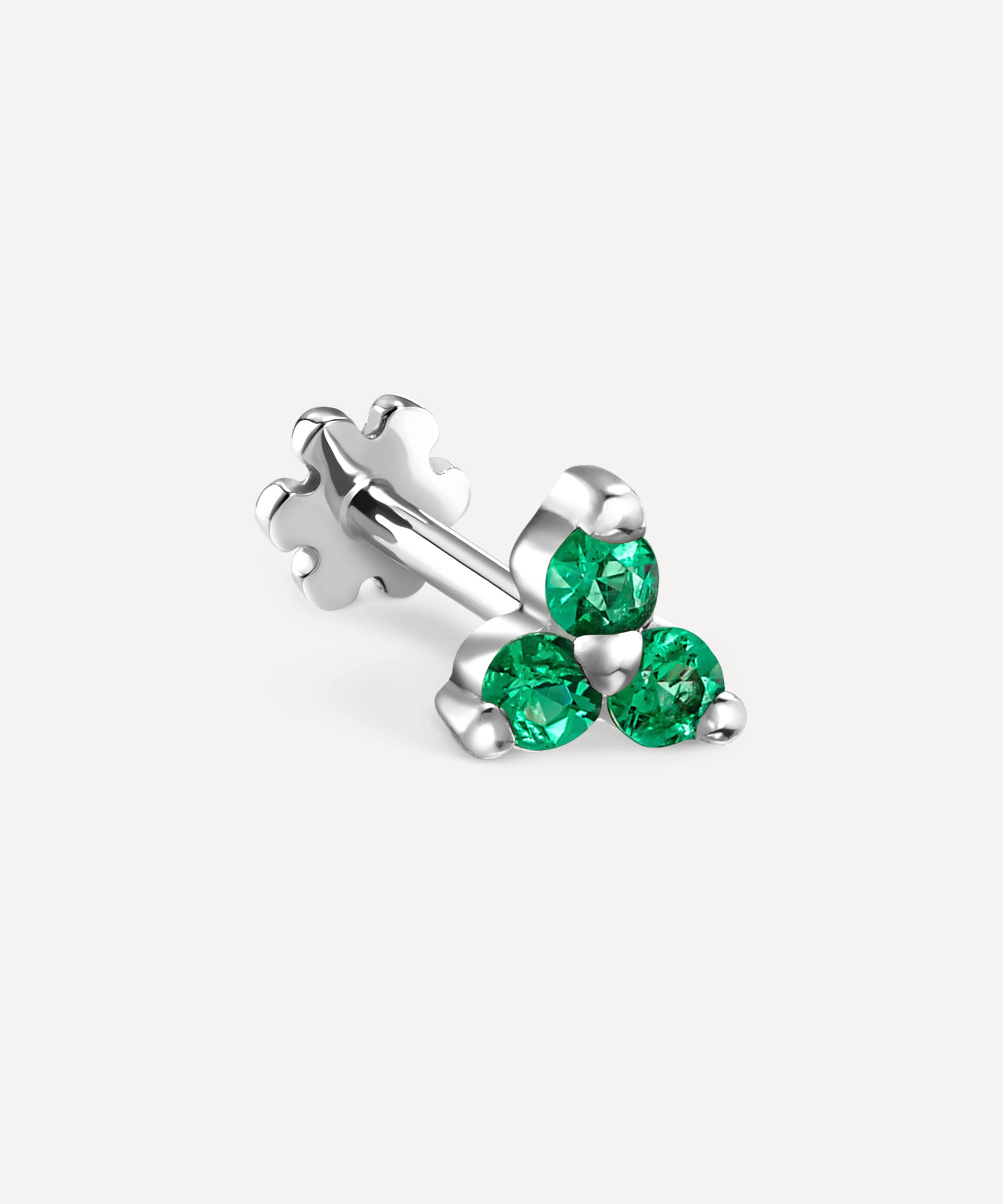 Maria Tash - 18ct White Gold Emerald Trinity Single Threaded Stud Earring image number 0