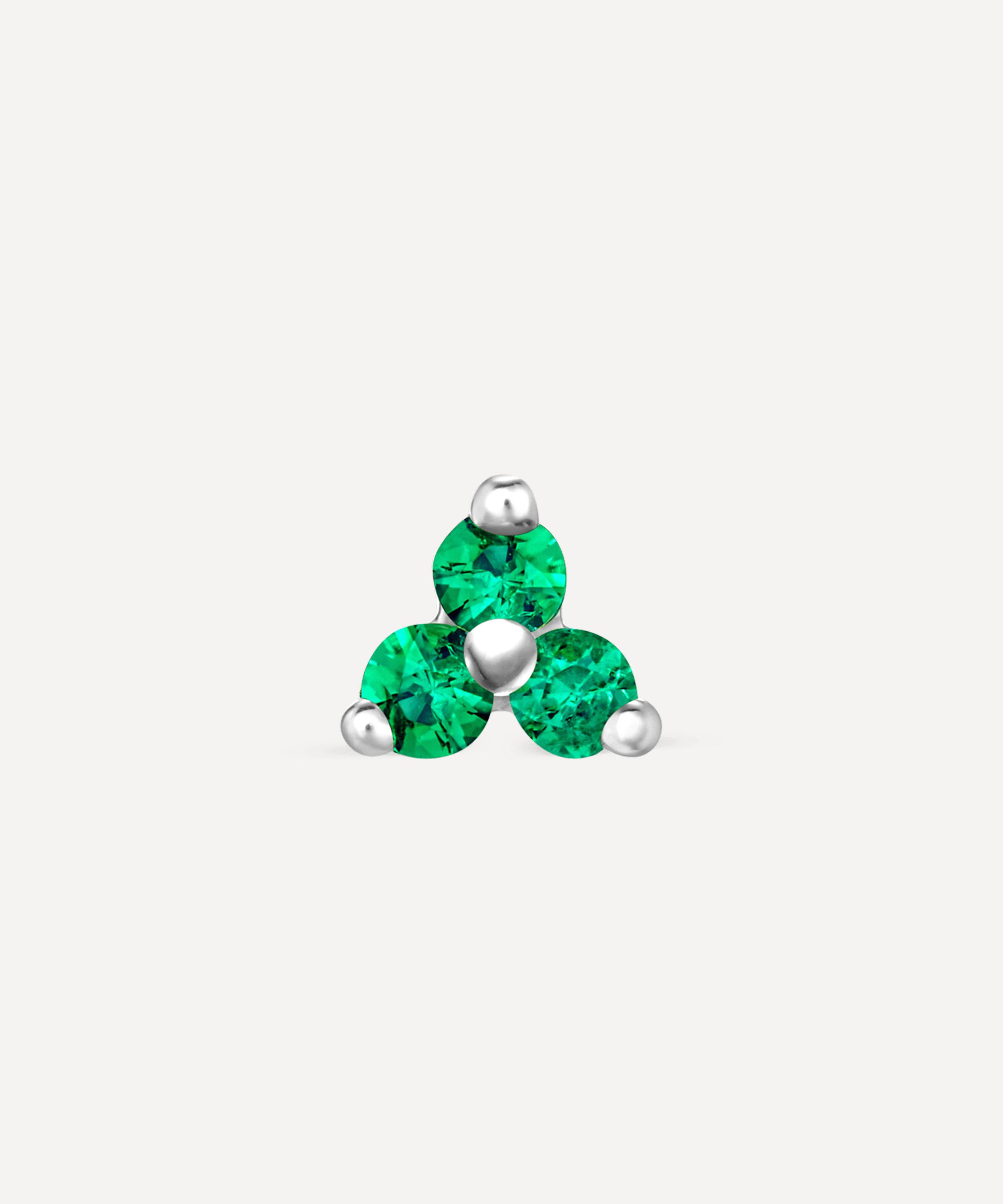 Maria Tash - 18ct White Gold Emerald Trinity Single Threaded Stud Earring image number 1